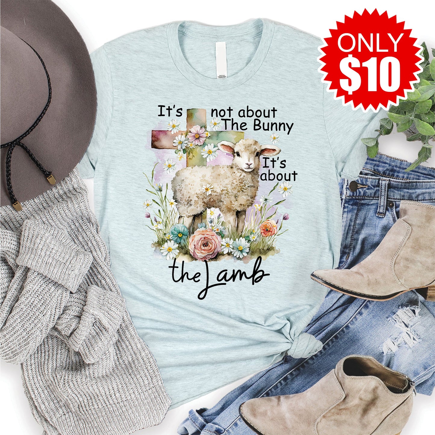 It's About the Lamb Tee - Heather Ice Blue