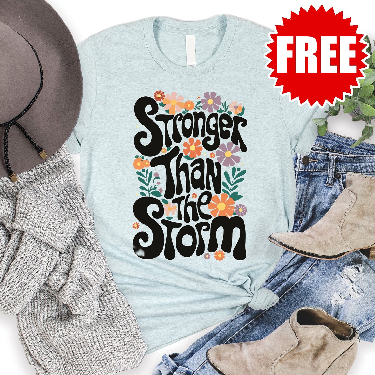 Stronger Than the Storm Tee - Heather Ice Blue Style001