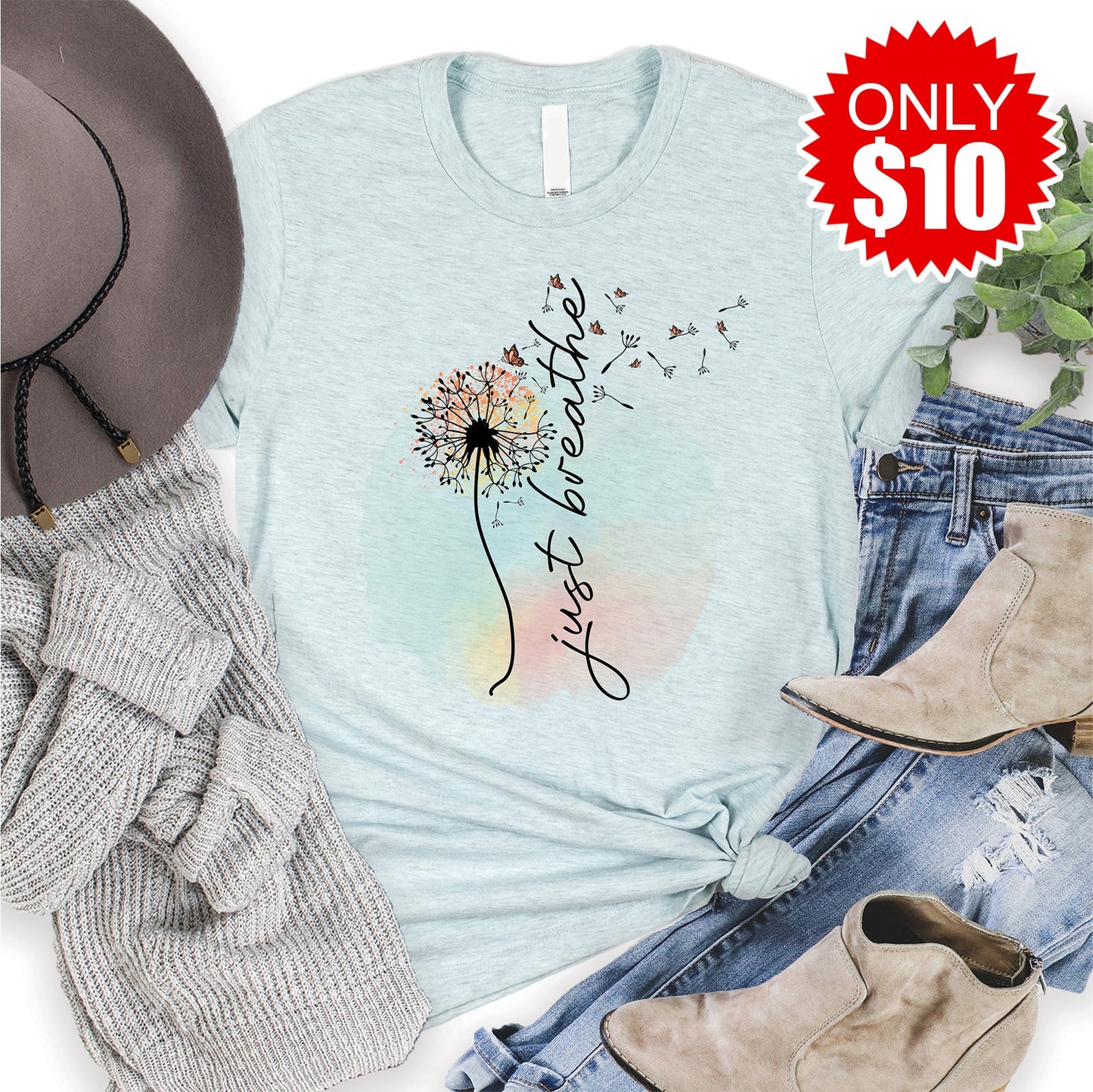 Just Breathe Tee - Heather Ice Blue