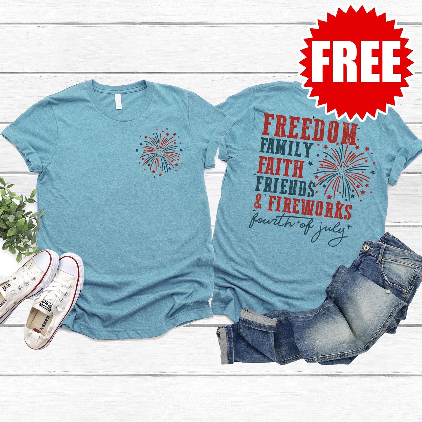 Fireworks 4th Of July Tee - Heather Lagoon - 0