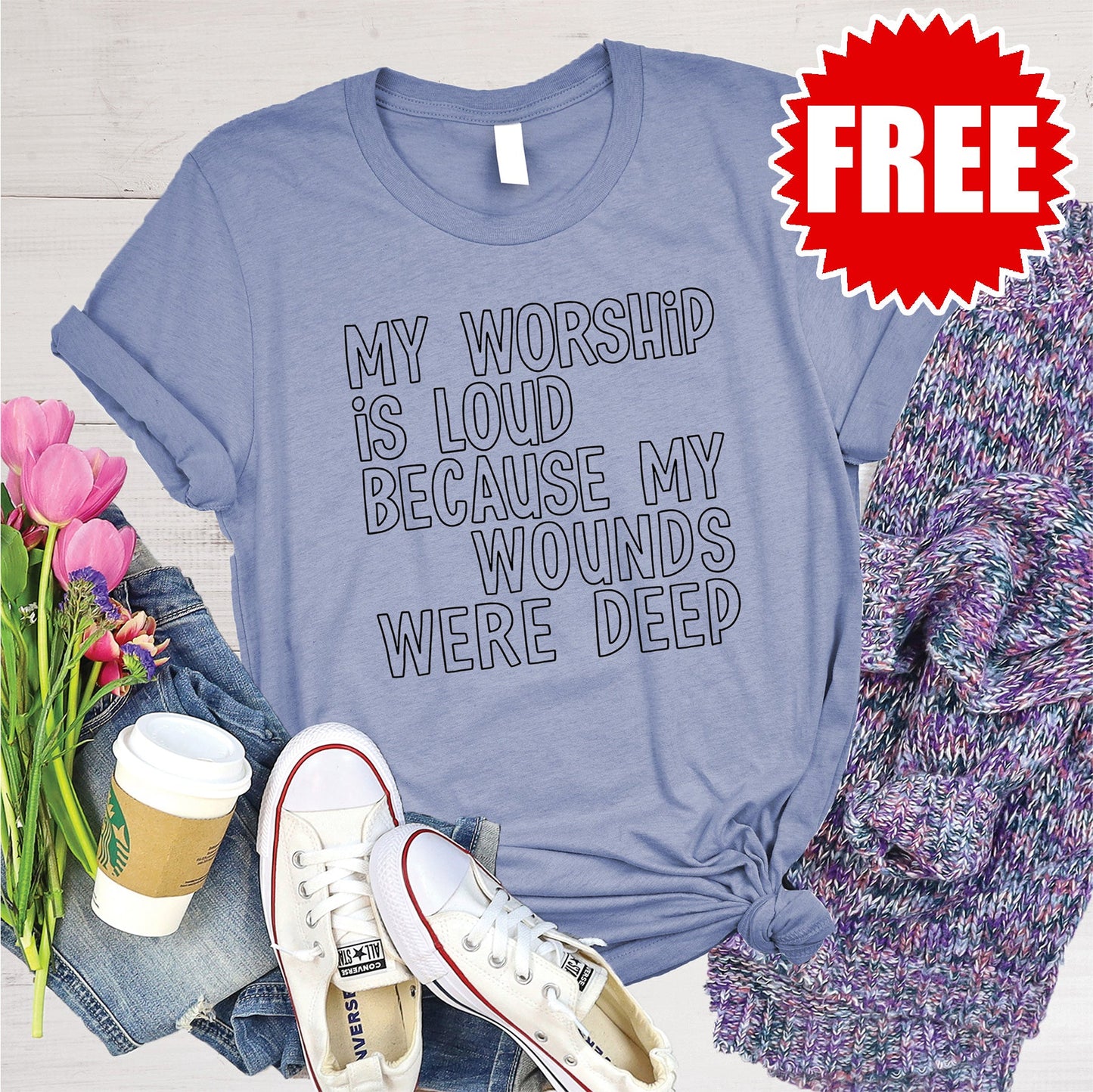 My Worship is Loud Tee - Heather Lavender Blue - 0