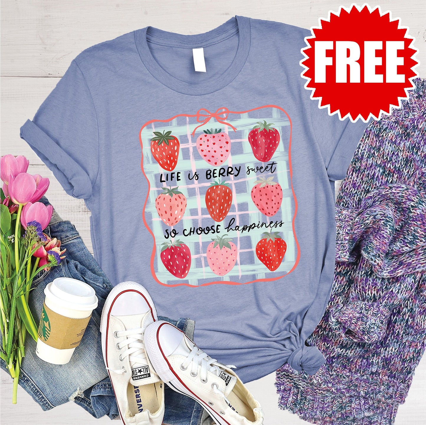 Life is Berry Sweet Tee - Heather Lavender Blue - 0