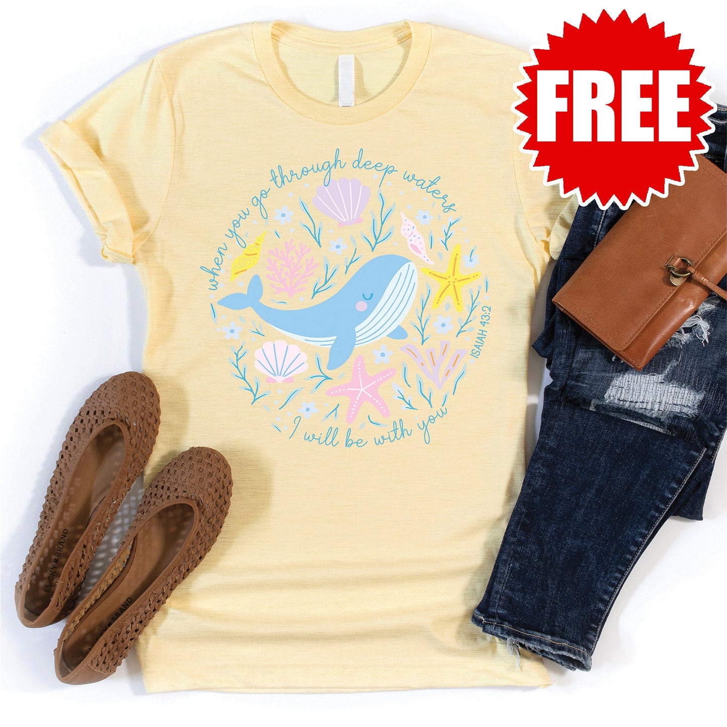 Deep Waters Whale Tee - Heather Lemonade - 0 Style001