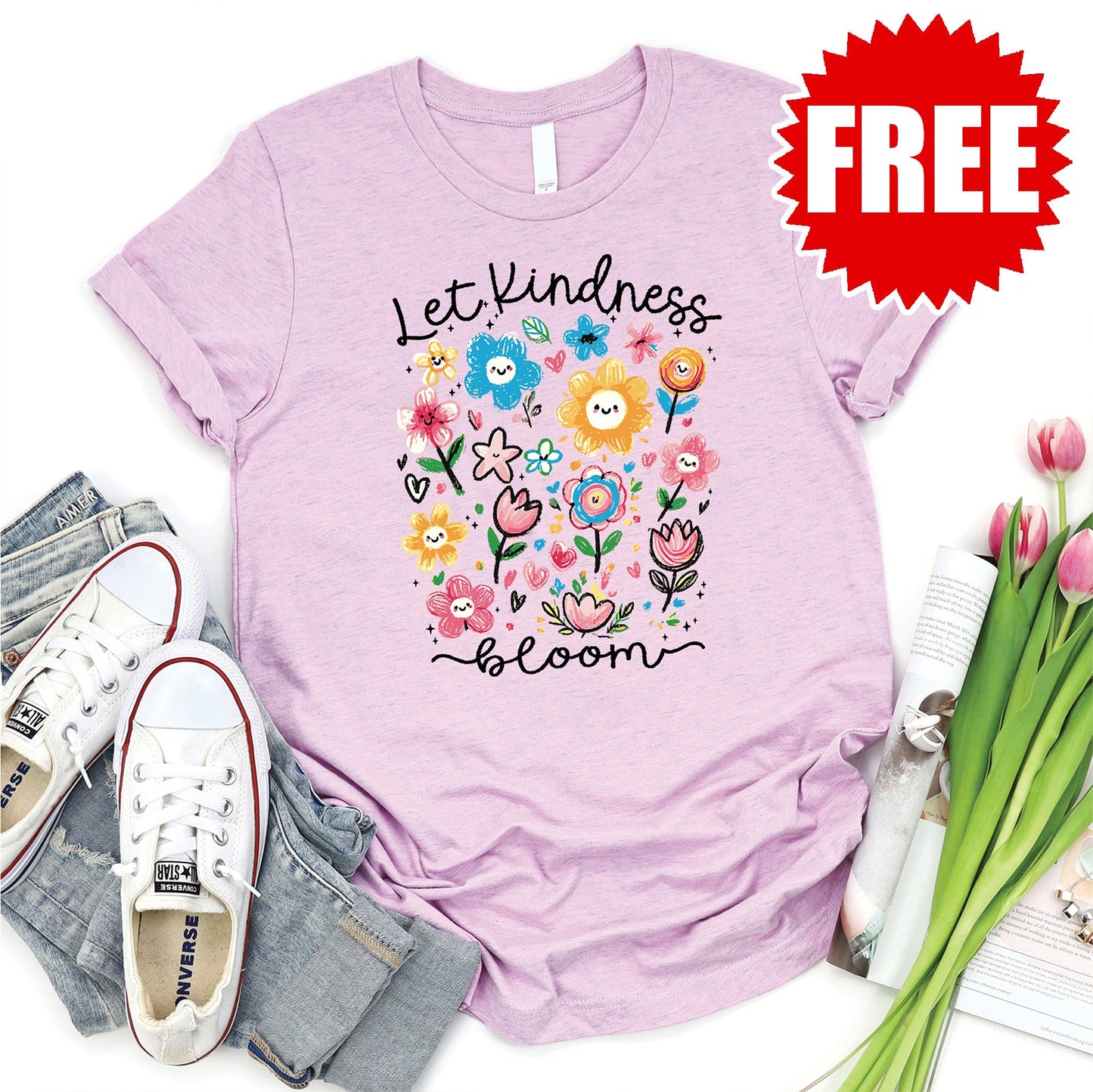 Let Kindness Bloom Tee - Heather Lilac - 0