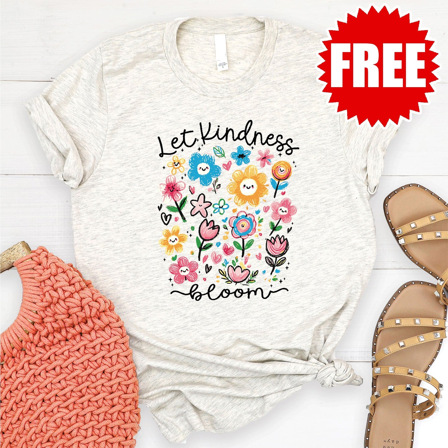 Let Kindness Bloom Tee - Heather Oatmeal - 0