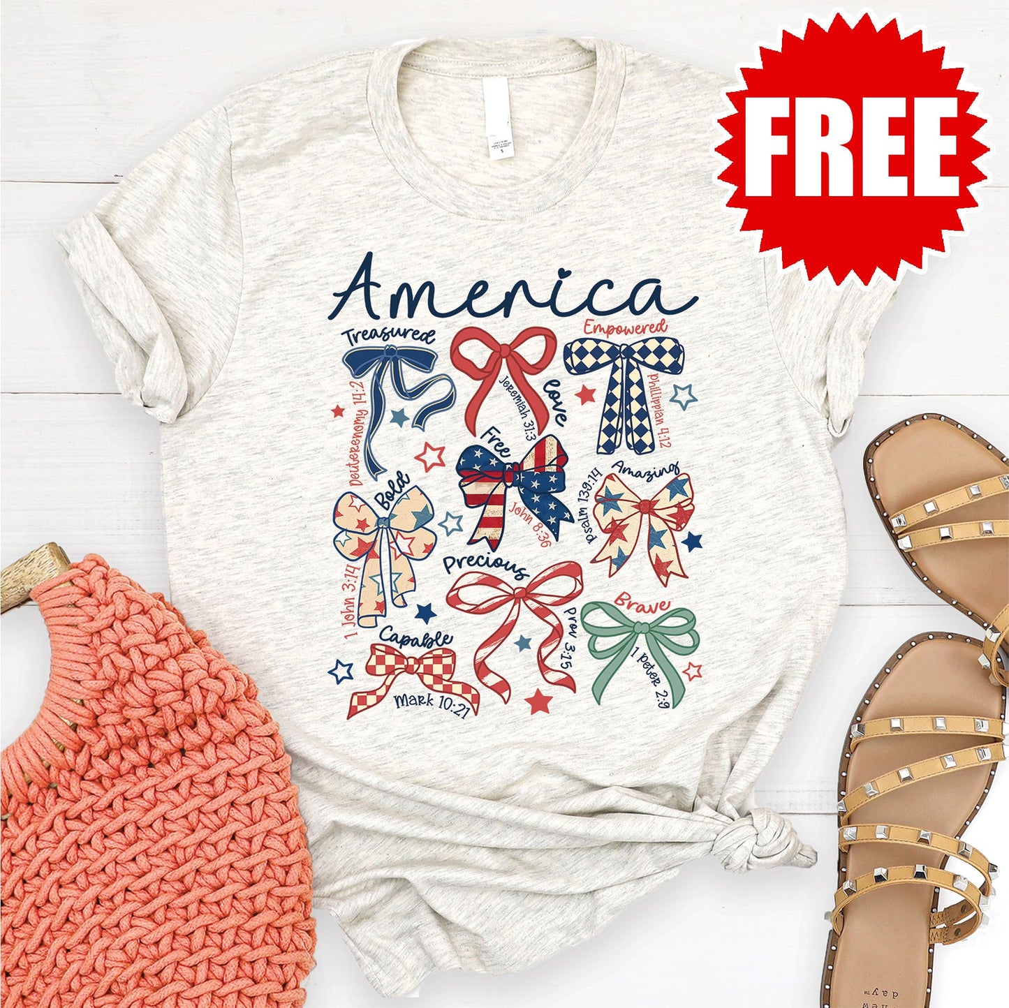 America Tee - Heather Oatmeal - 0
