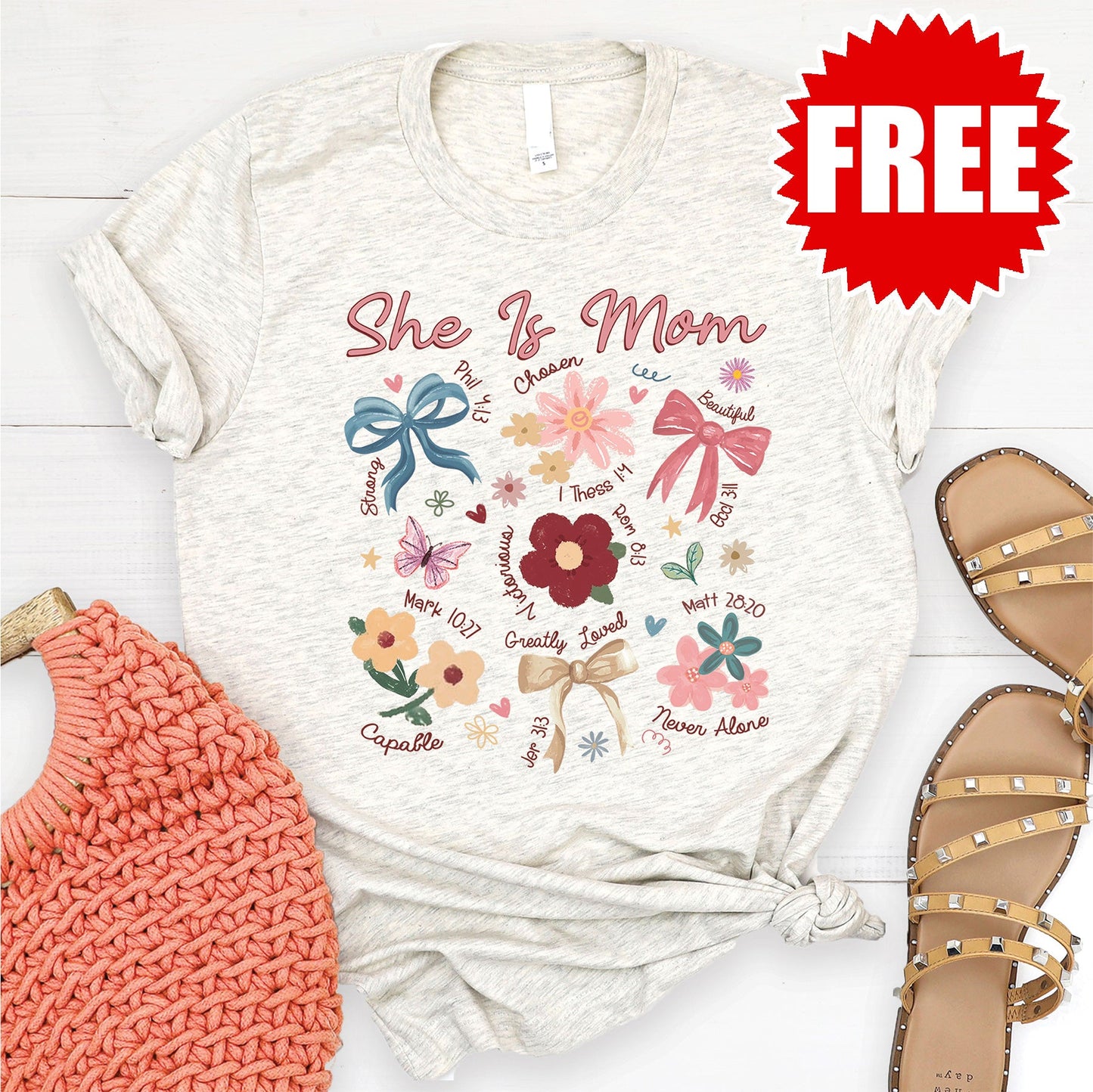 She is Mom Doodles Tee - Heather Oatmeal - FREE