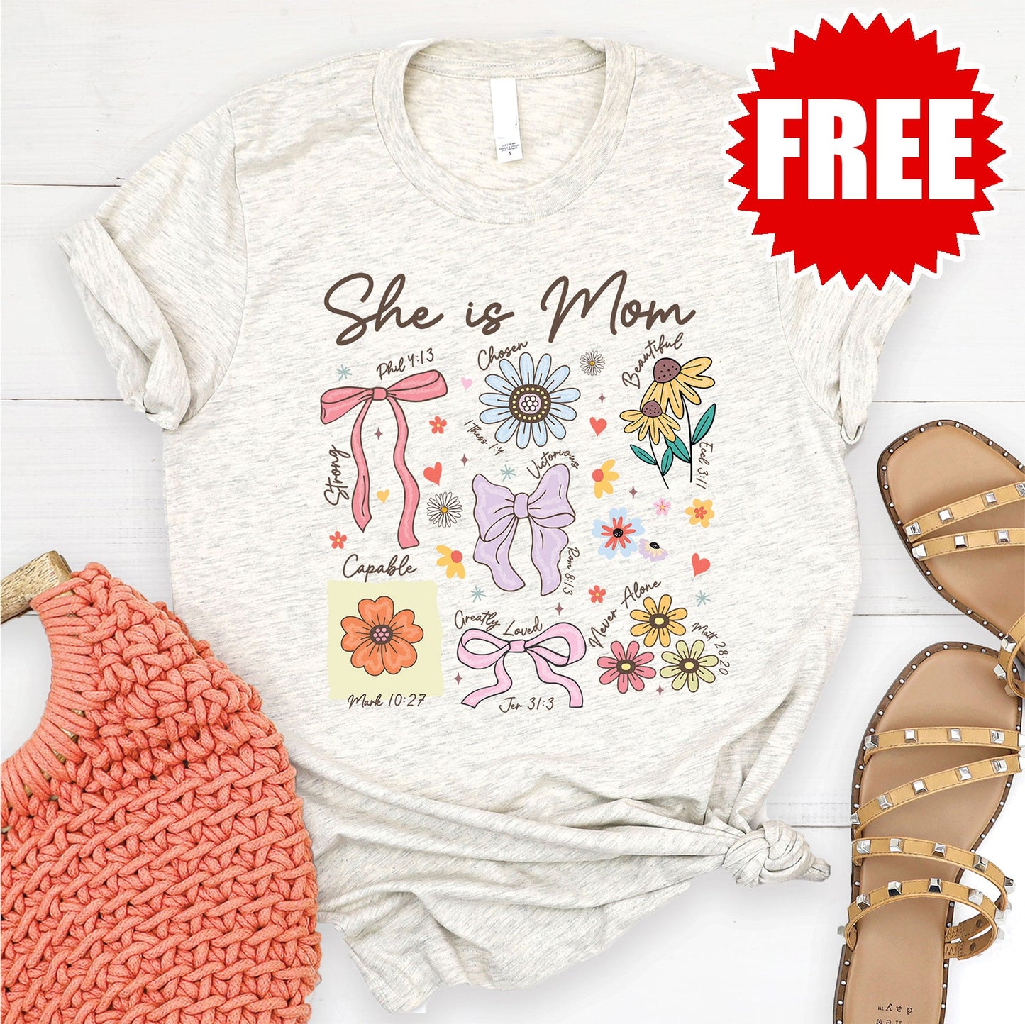 She is Mom Tee - Heather Oatmeal