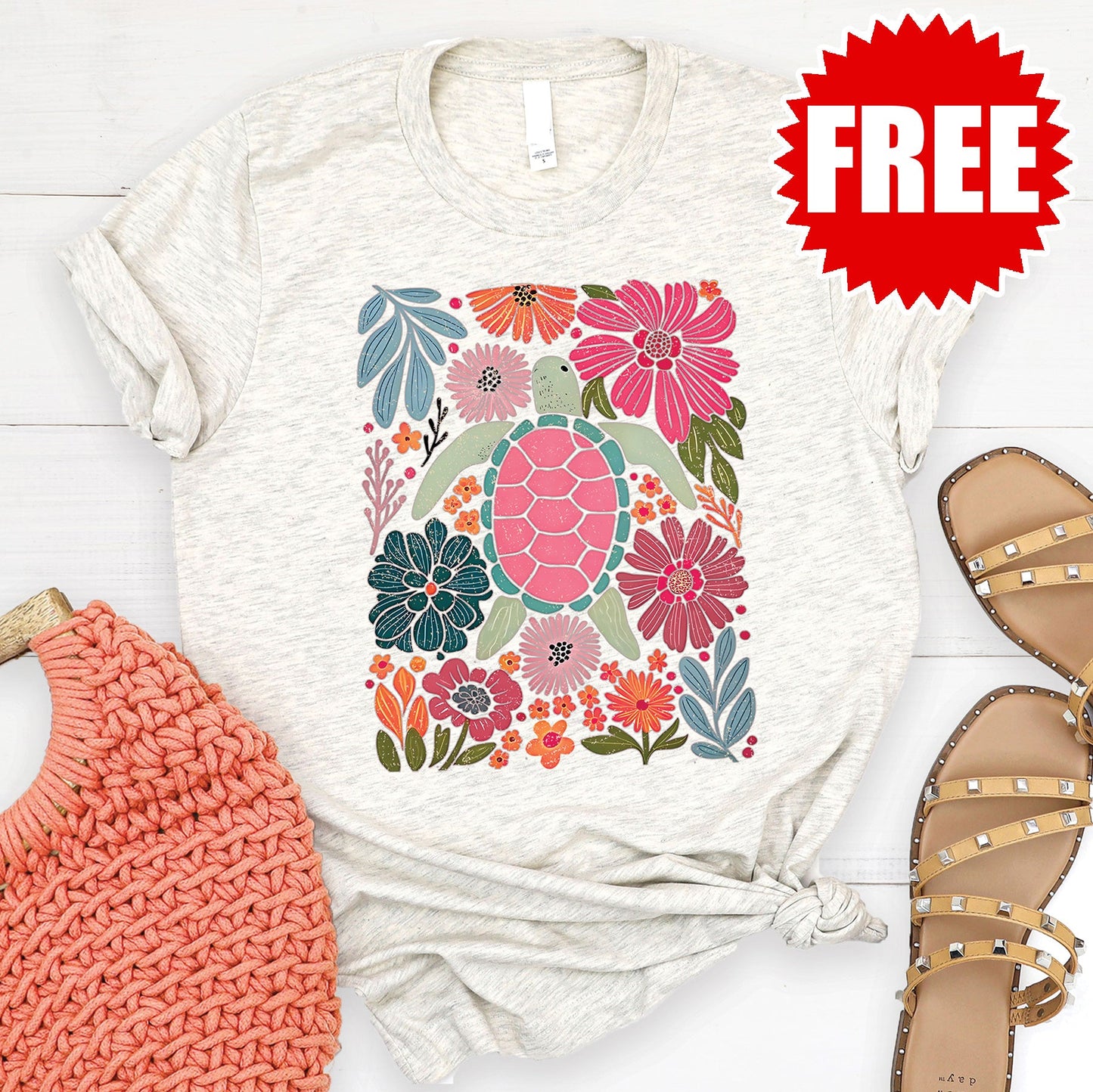 Turtle Tee - Heather Oatmeal - 0