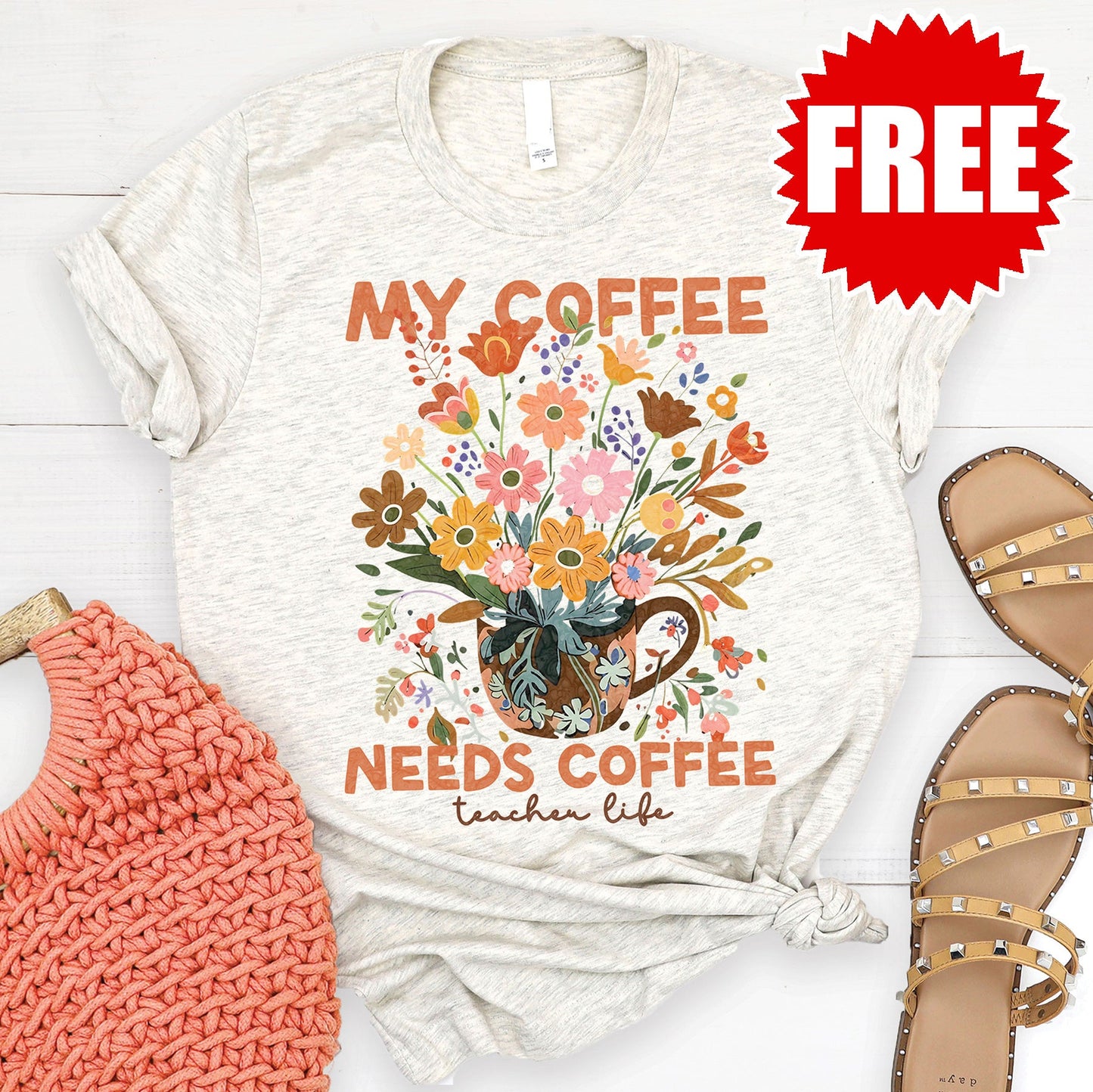 Teacher Life Tee - Heather Oatmeal - 0