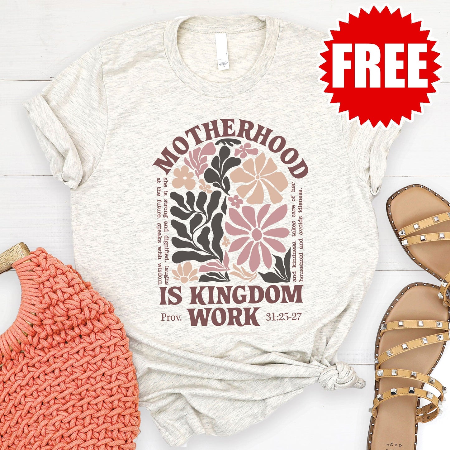 Motherhood Tee - Heather Oatmeal - FREE