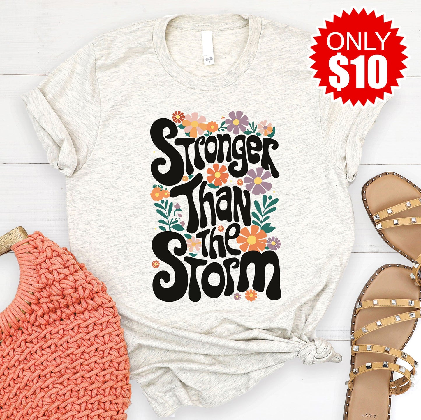 Stronger Than the Storm Tee - Heather Oatmeal