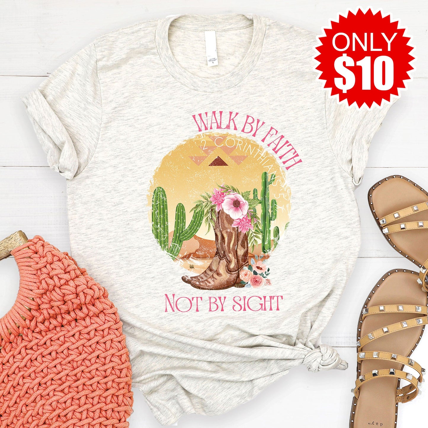 Walk By Faith Tee - Heather Oatmeal