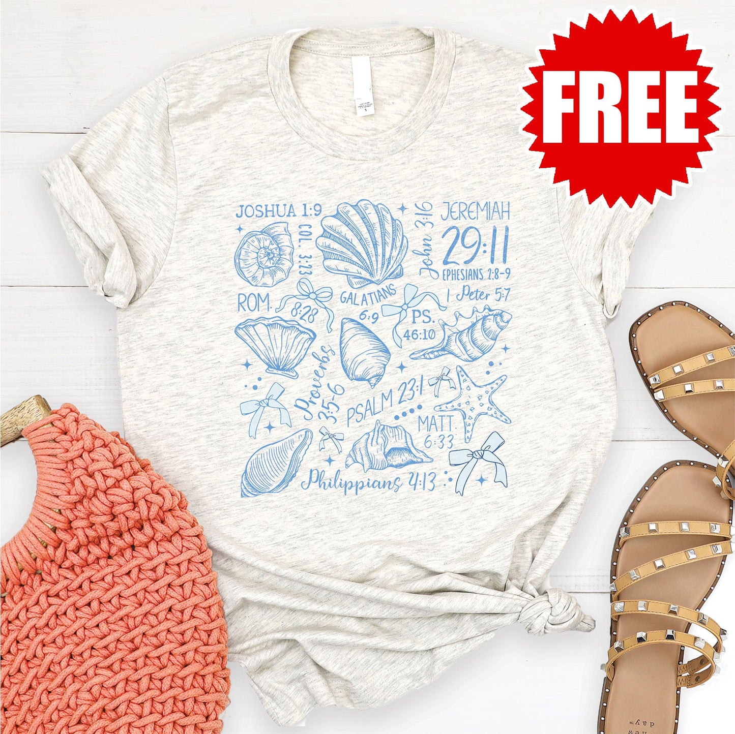 Bible Verses Shells Tee - Heather Oatmeal - 0