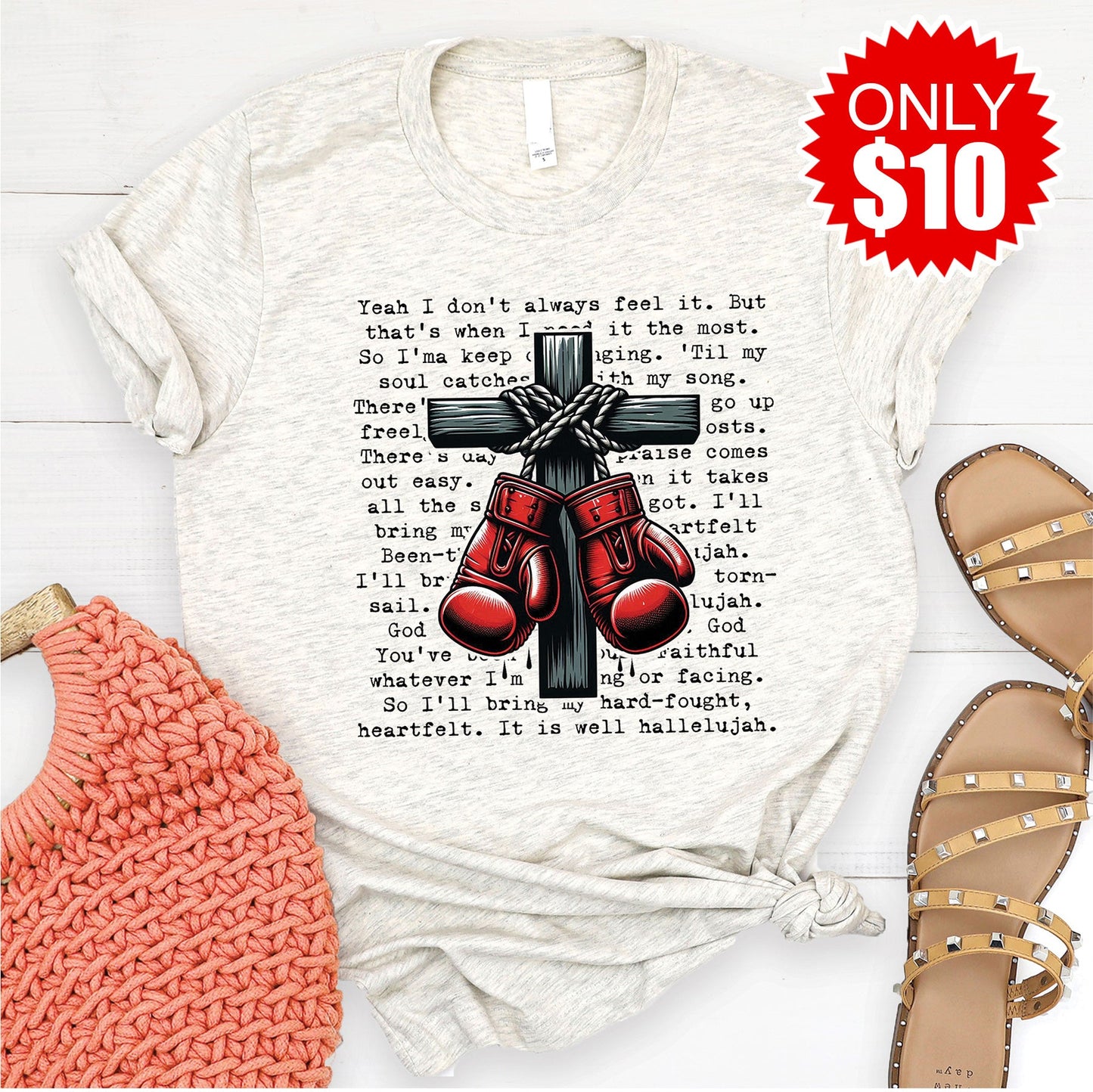 Cross Gloves Tee - Heather Oatmeal