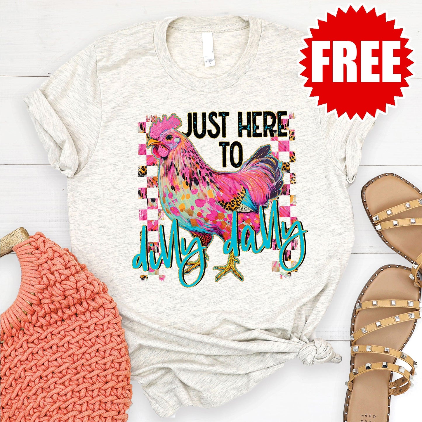Dilly Dally Chicken Tee - Heather Oatmeal - 0
