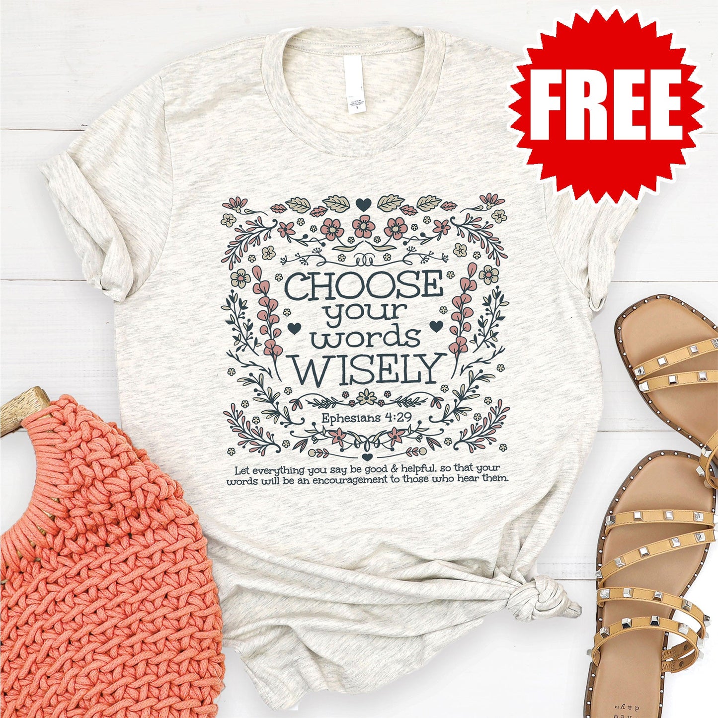 Wise Words Tee - Heather Oatmeal - 0