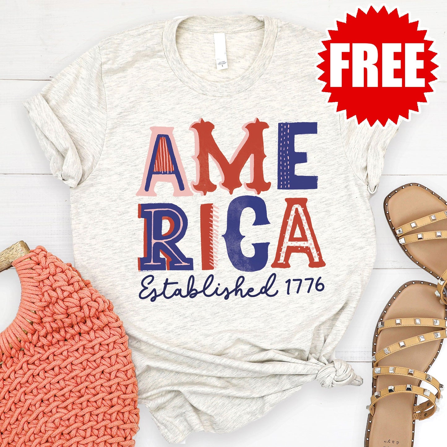 America - Est. 1776 Tee - Heather Oatmeal - 0