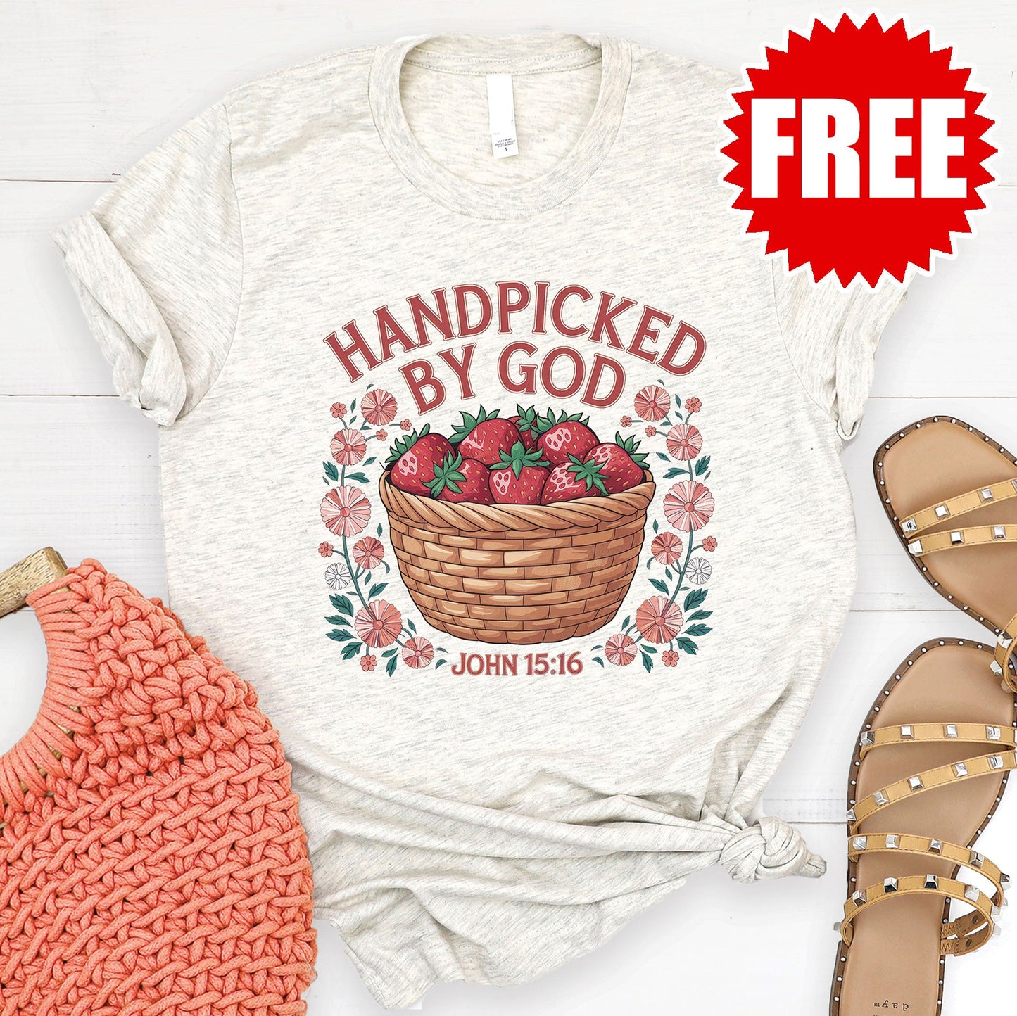 Handpicked by God Tee - Heather Oatmeal - 0