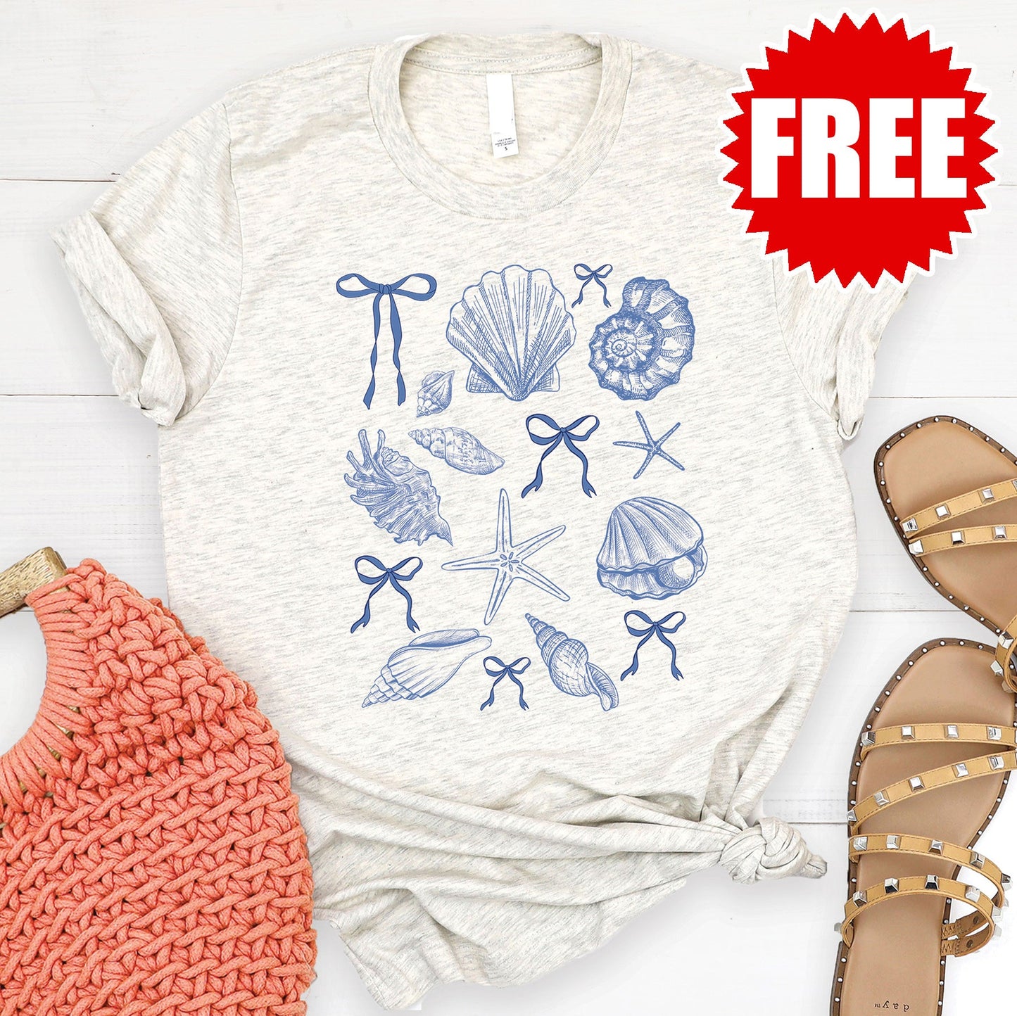 Sea Shells Tee - Heather Oatmeal - 0