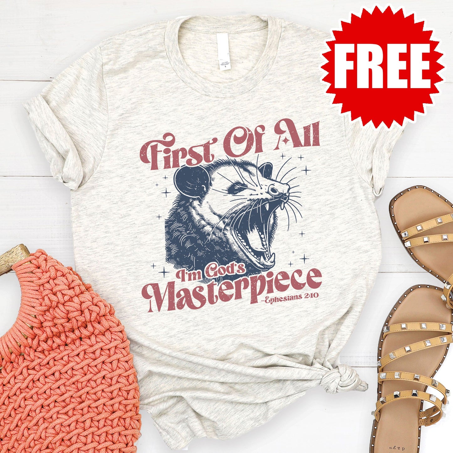 God's Masterpiece Tee - Heather Oatmeal - FREE