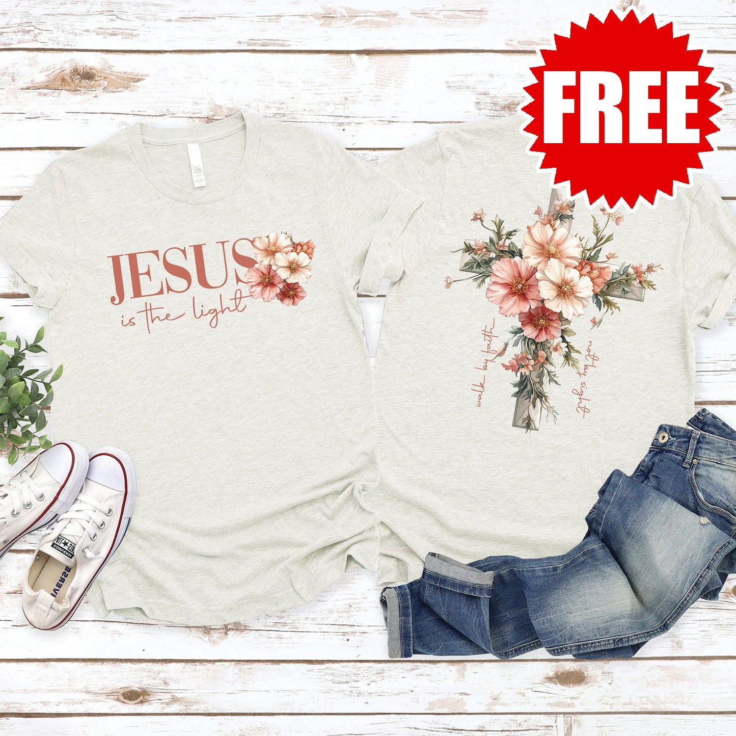 Jesus is the Light Tee - Heather Oatmeal - 0