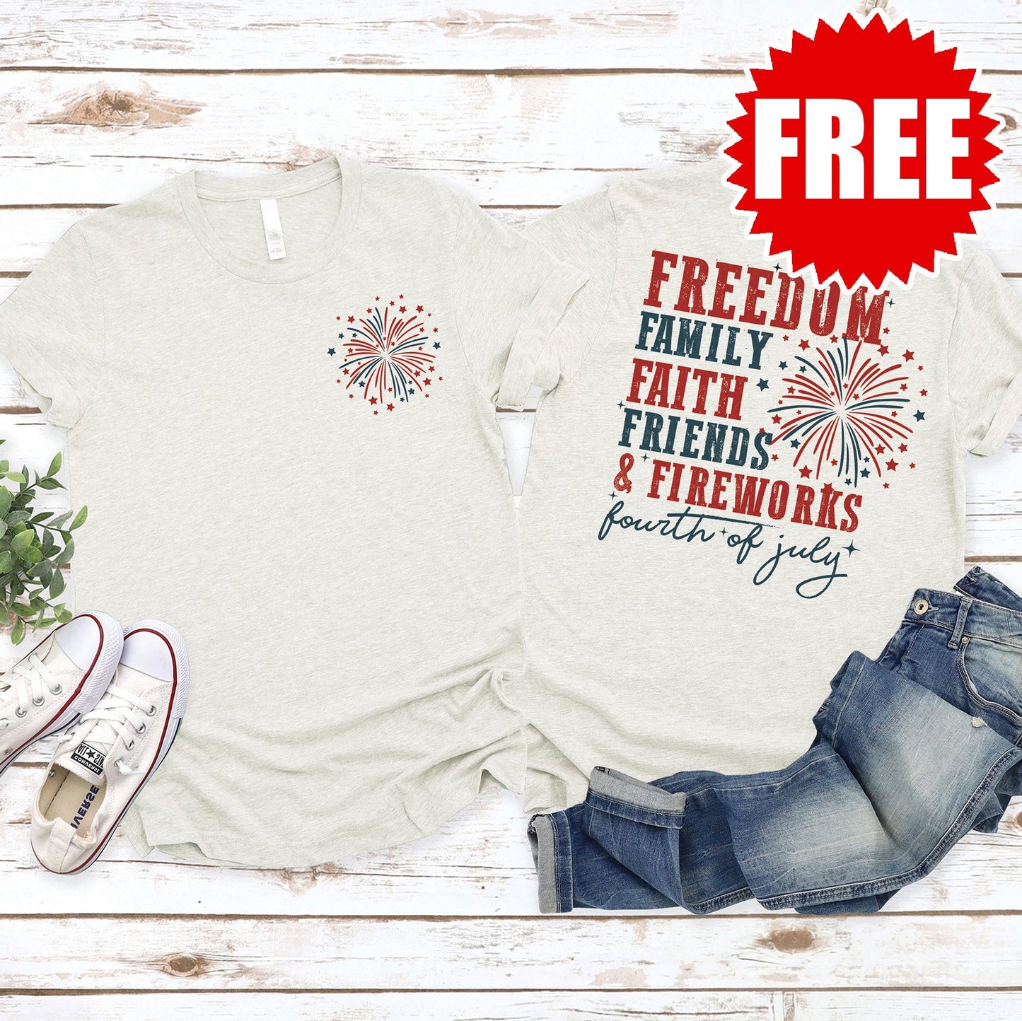 Fireworks 4th Of July Tee - Heather Oatmeal - 0