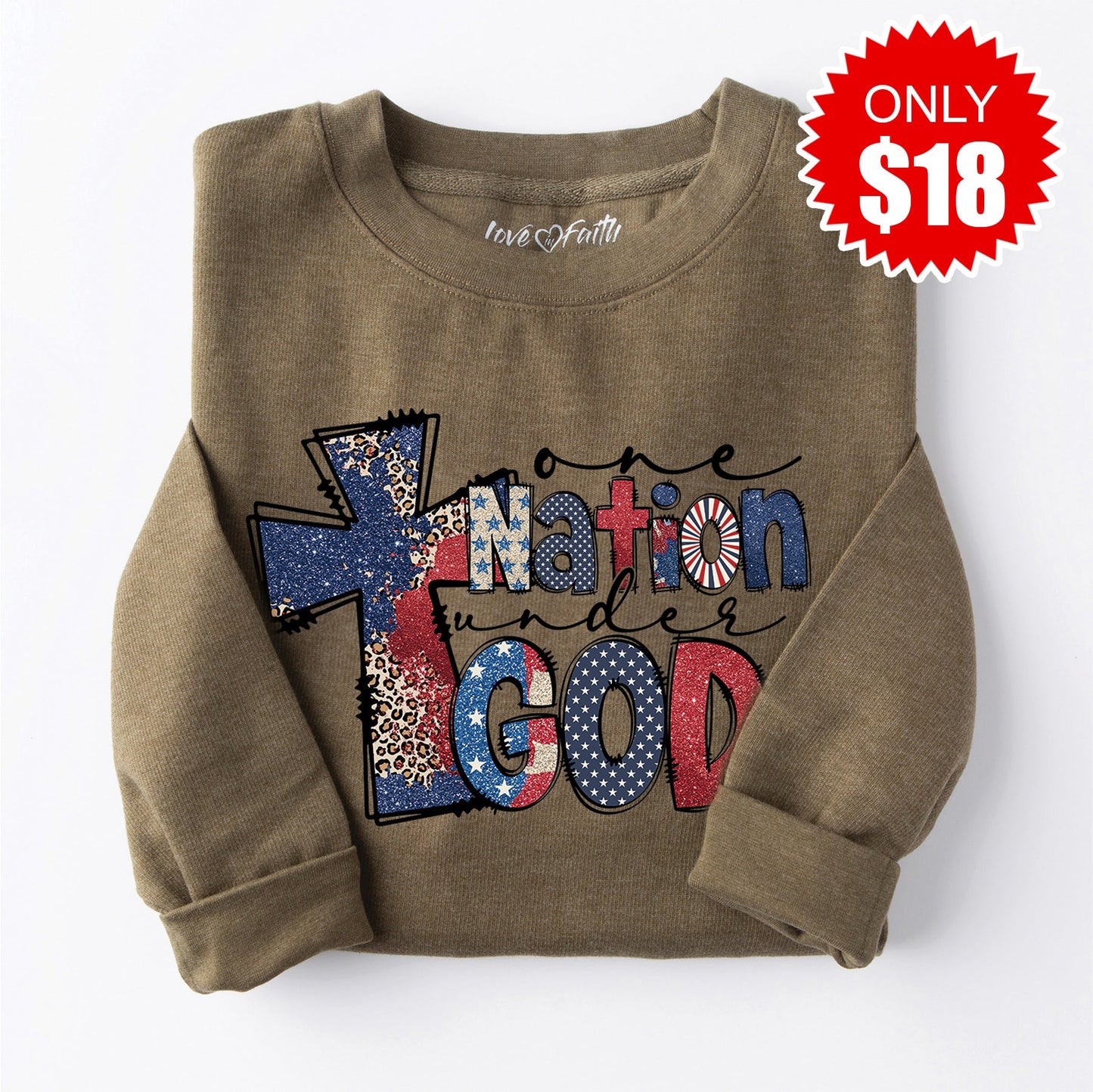 One Nation Cross Sweatshirt - Heather Olive - 18