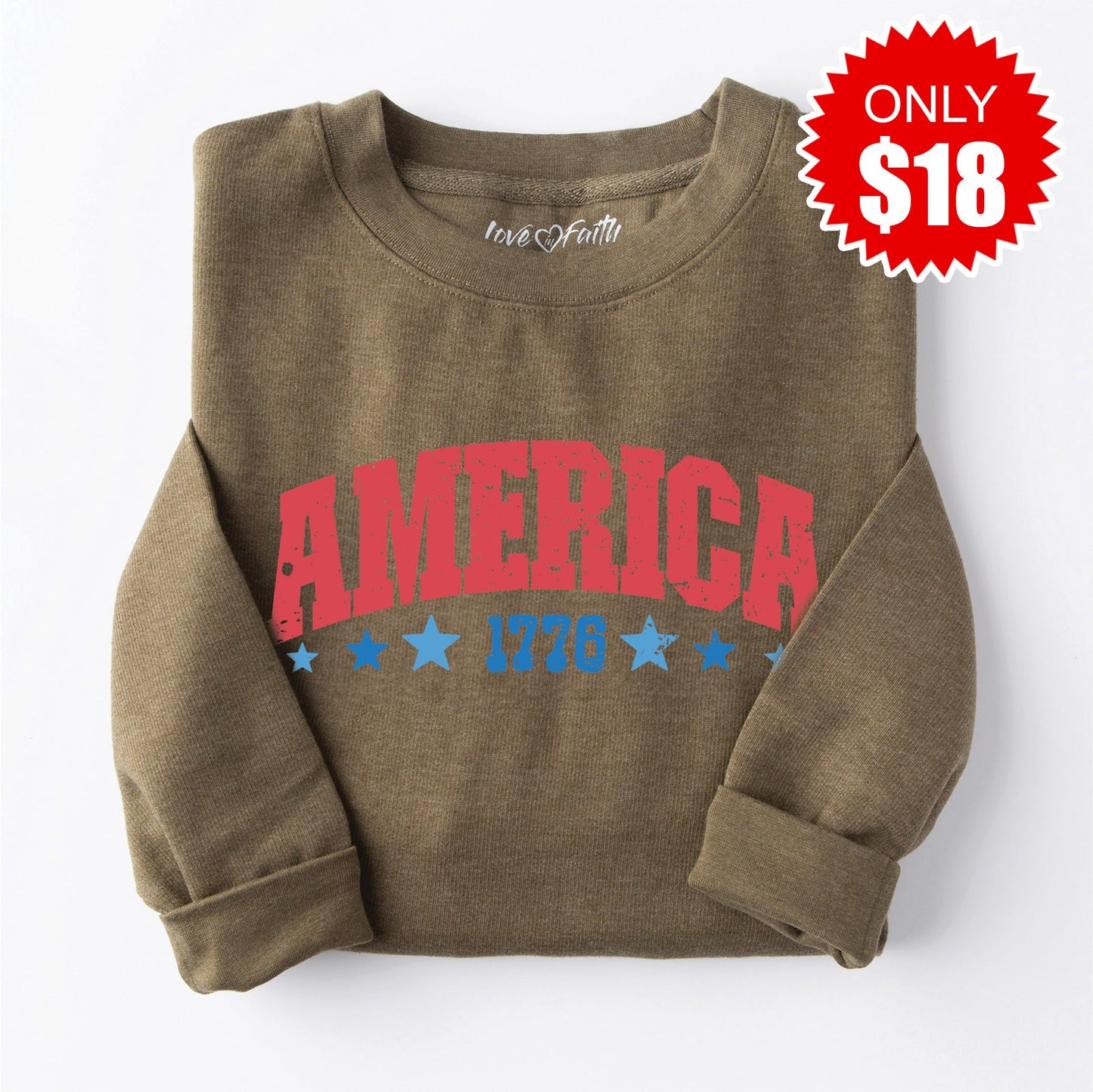 America 1776 Sweatshirt - Heather Olive - 18