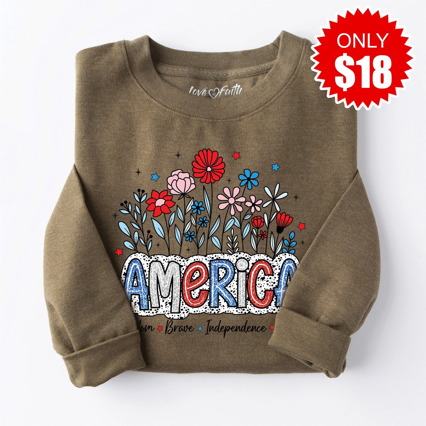 America Glitter Sweatshirt - Heather Olive - 18