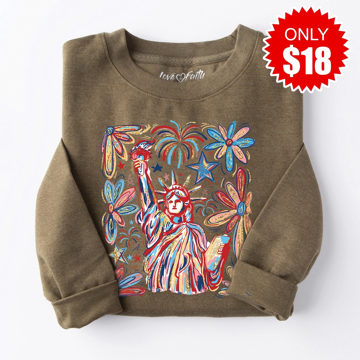 Statue of Liberty Sweatshirt - Heather Olive - 18