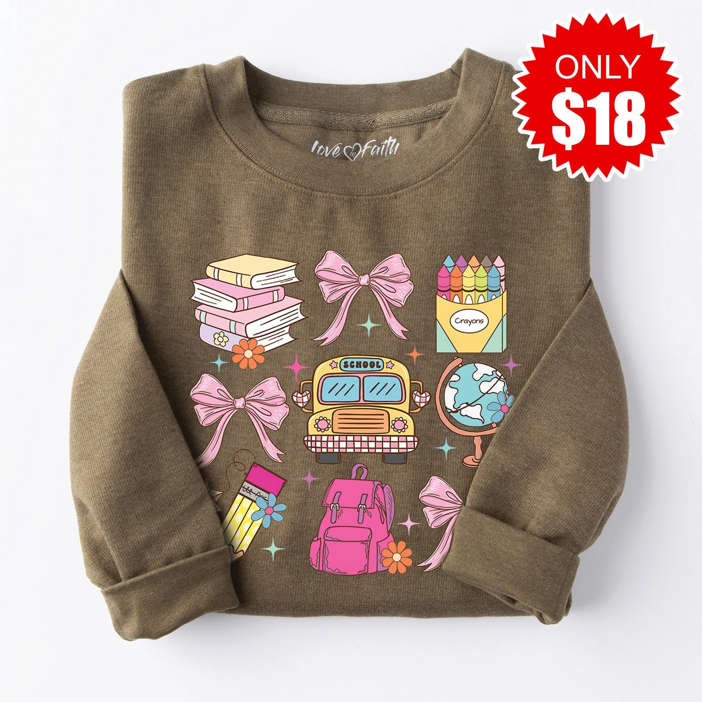 School Stuff Sweatshirt - Heather Olive - 18