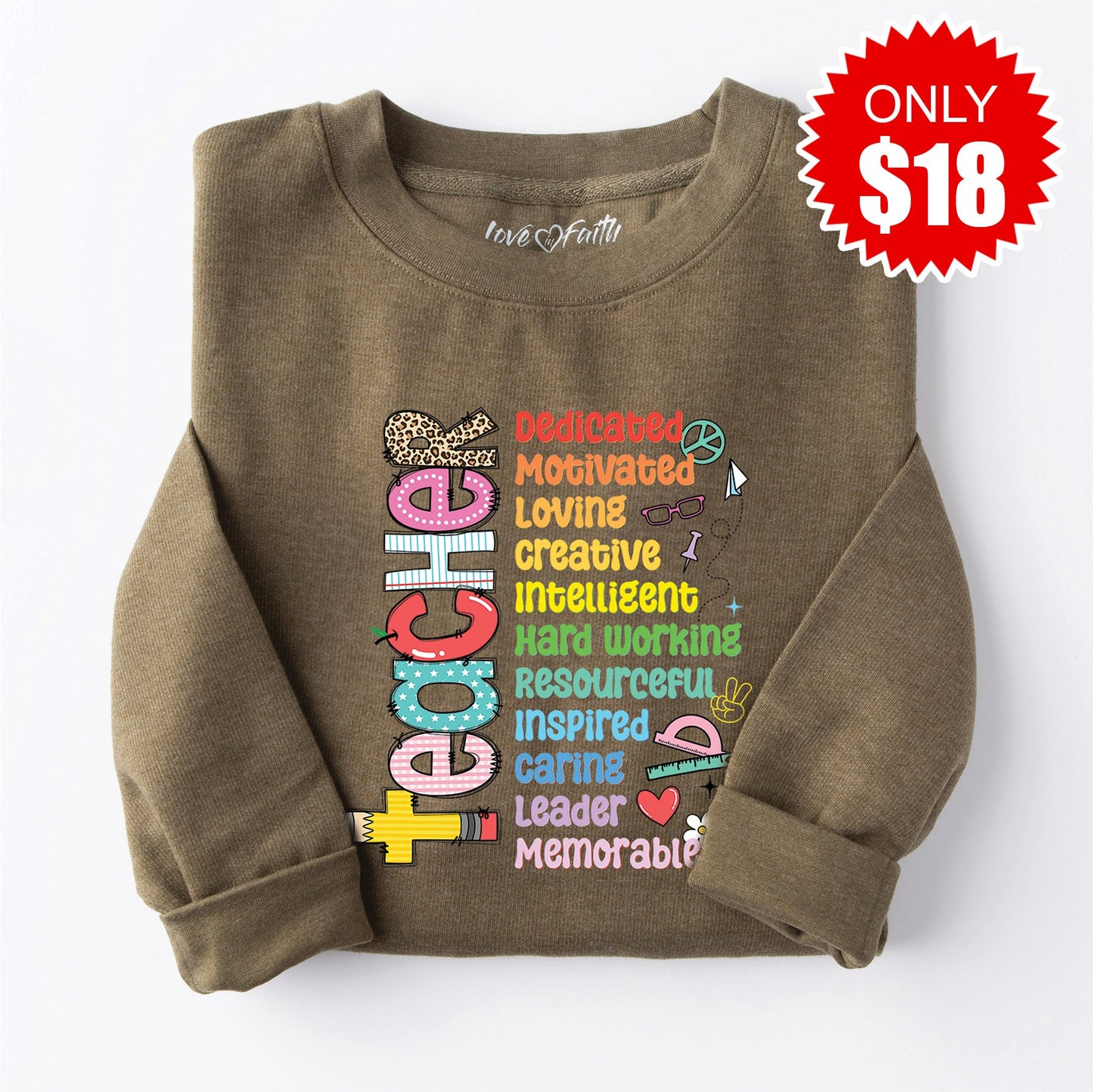Teacher Sweatshirt - Heather Olive - 18