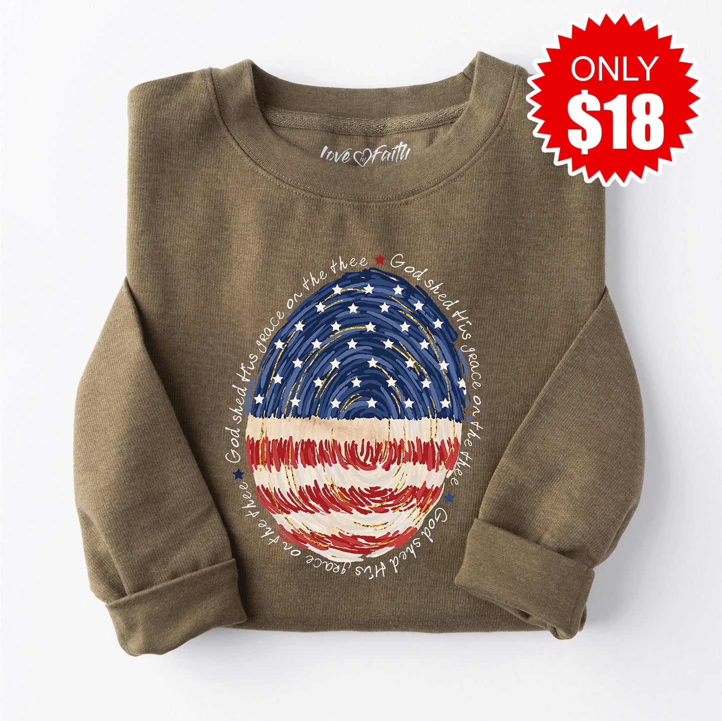 God Shed His Grace Fingerprint Sweatshirt - Heather Olive - 18