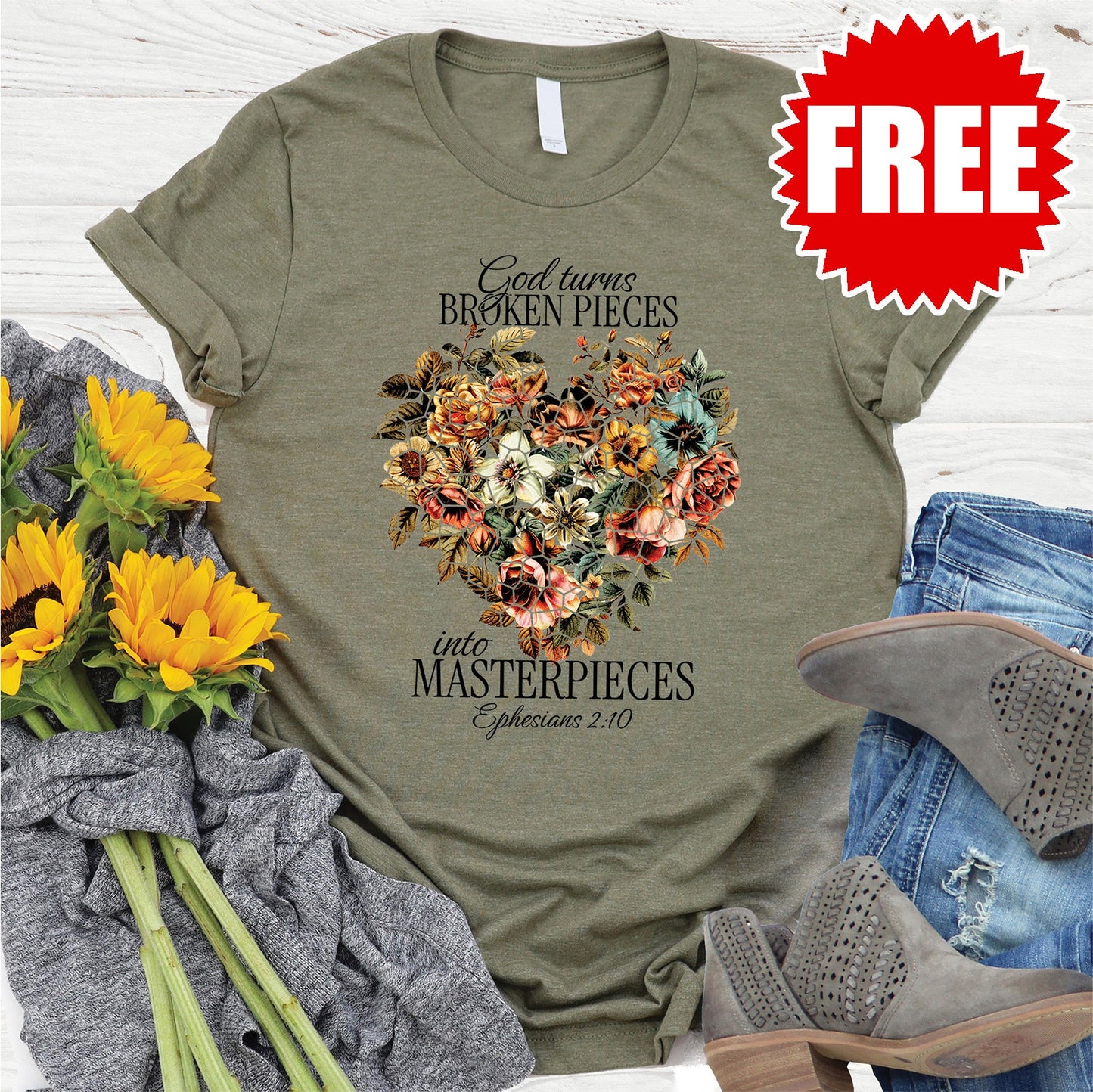 Masterpieces Tee - Heather Olive - 0