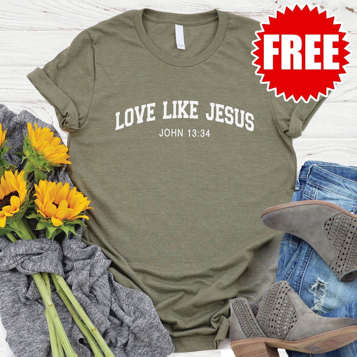 Love Like Jesus Tee - Heather Olive - 0