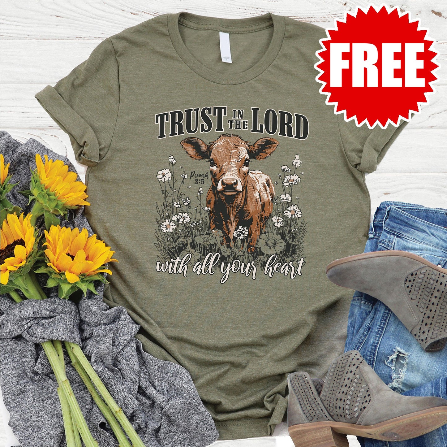 Trust Calf Tee - Heather Olive - 0