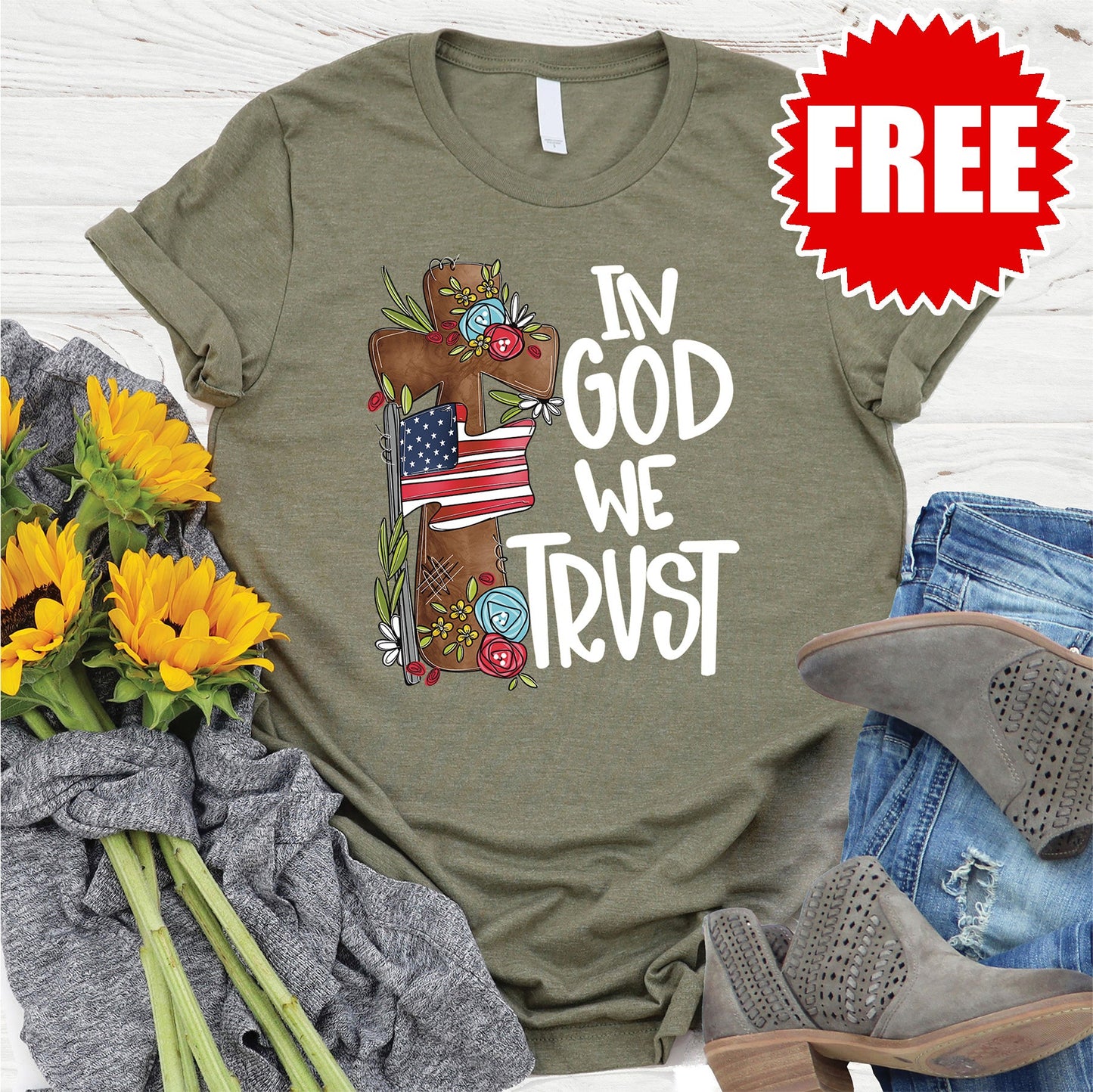 In God We Trust Tee - Heather Olive - 0