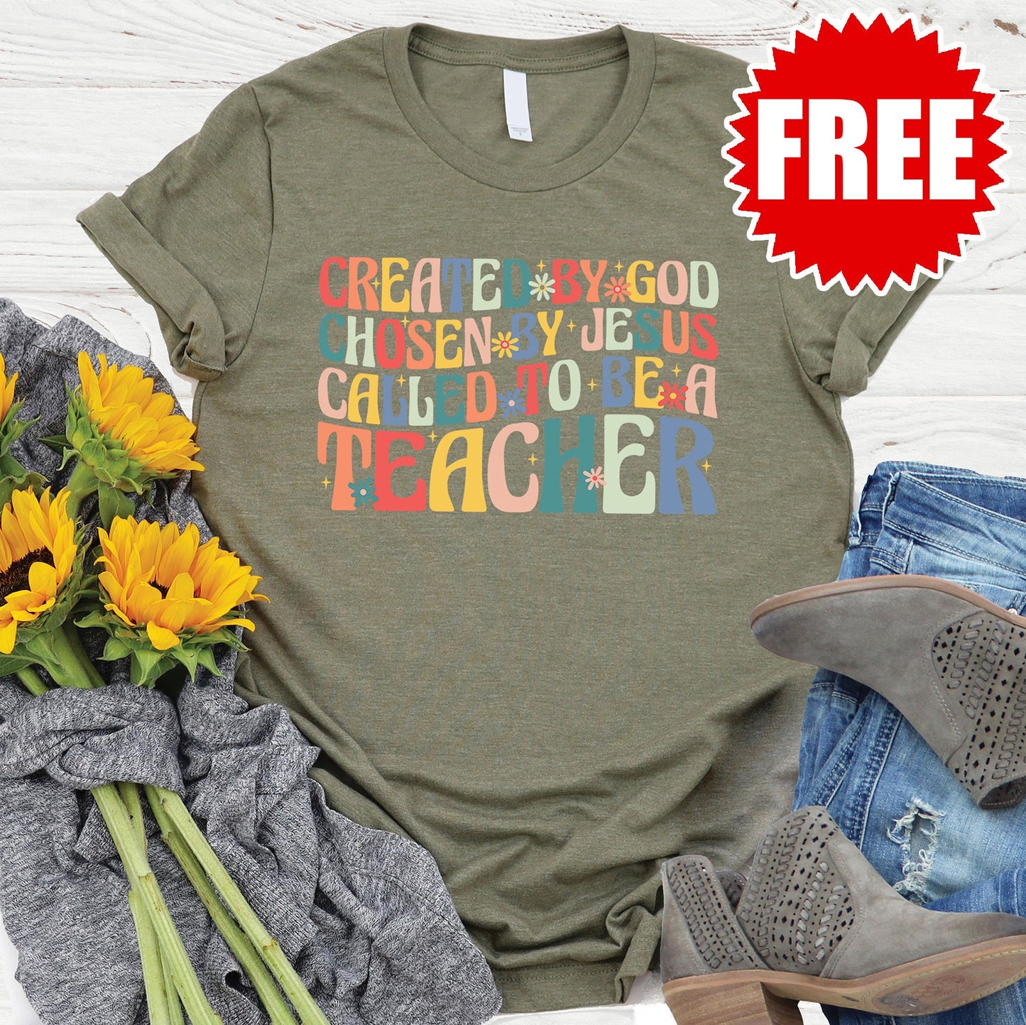 Created by God Tee - Heather Olive - FREE