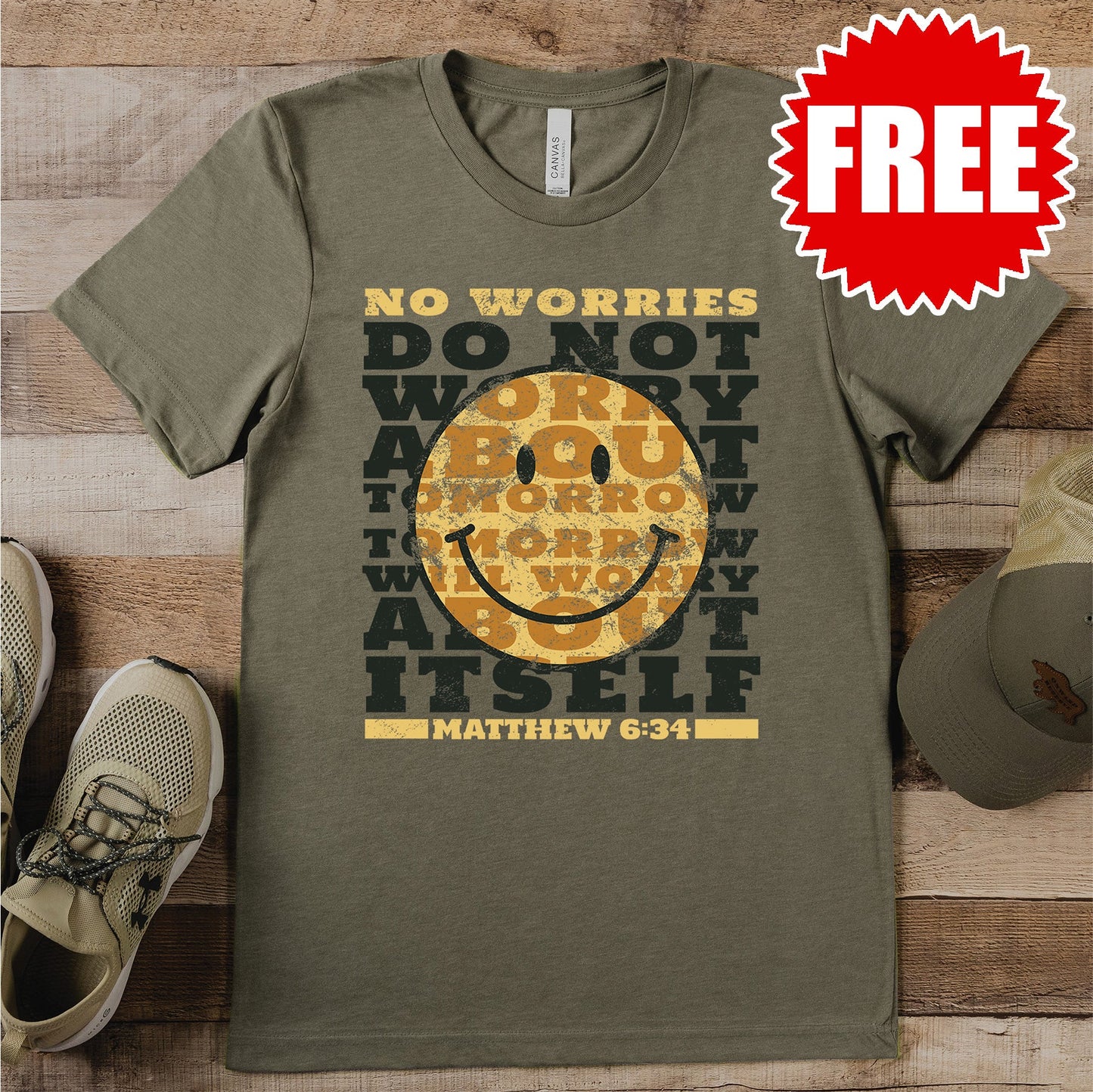 No Worries Tee - Heather Olive - 0