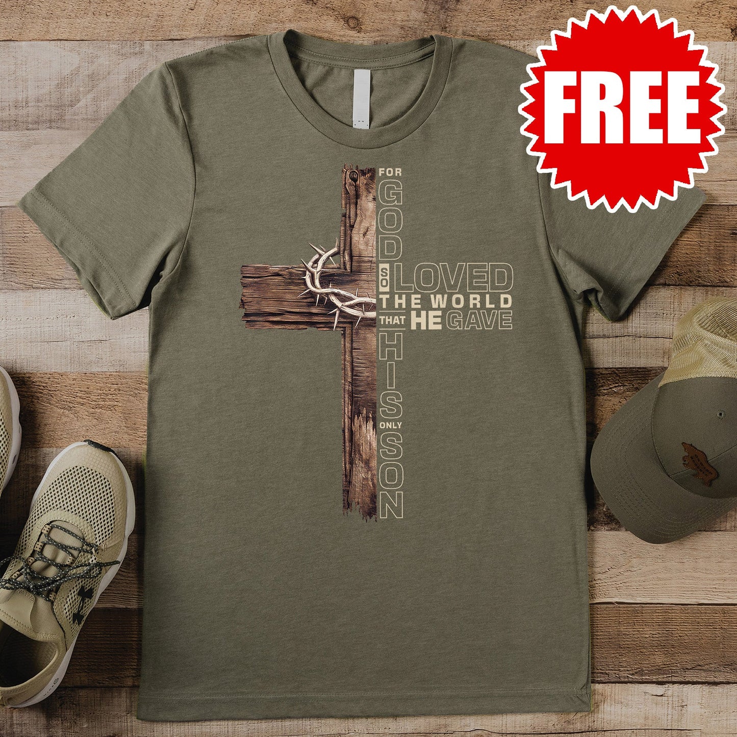 John 3:16 Tee - Heather Olive - 0
