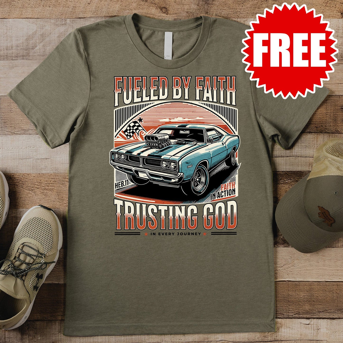 Fueled by Faith Tee - Heather Olive - 0