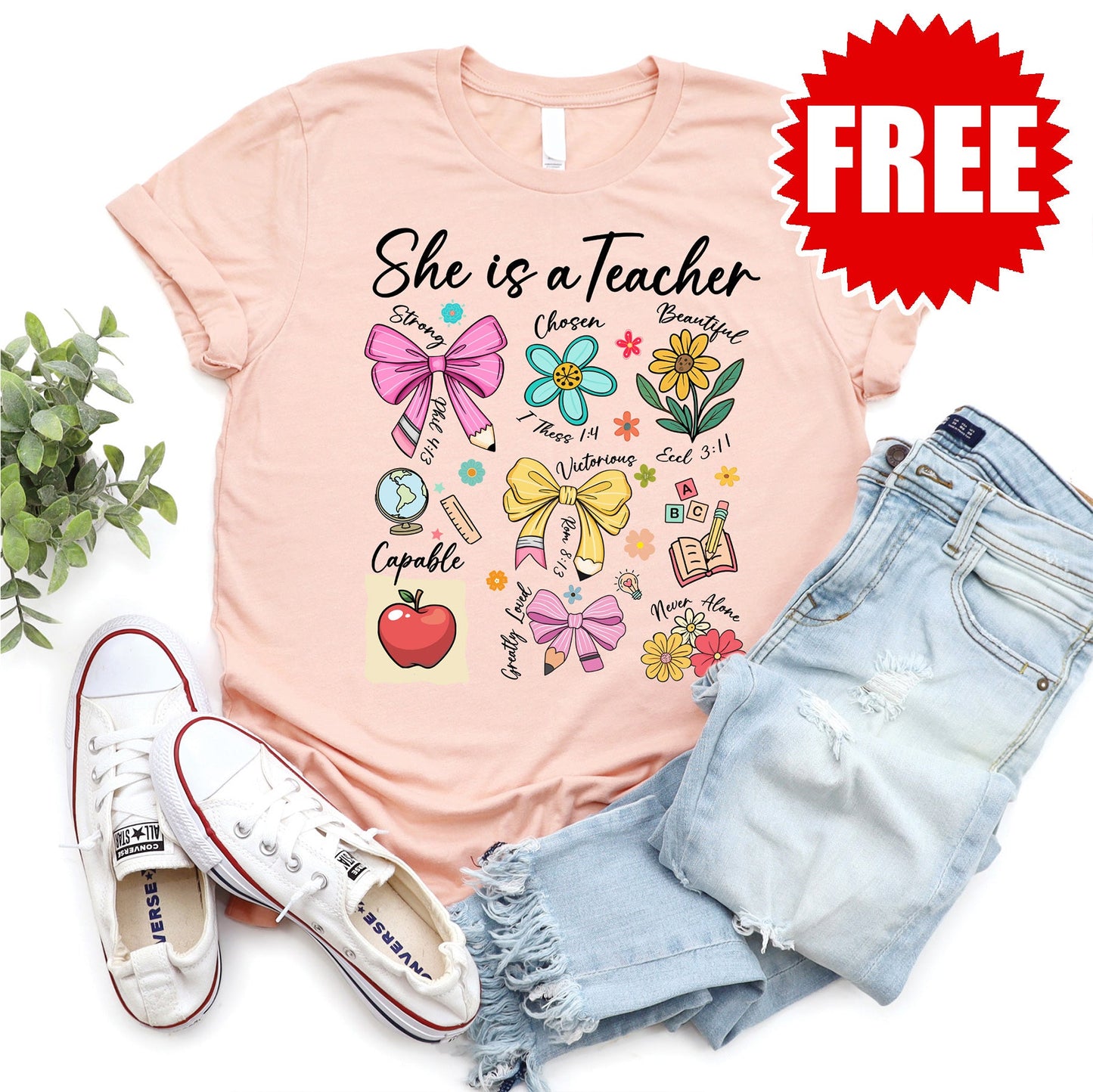 She Is Teacher Tee - Heather Peach - 0
