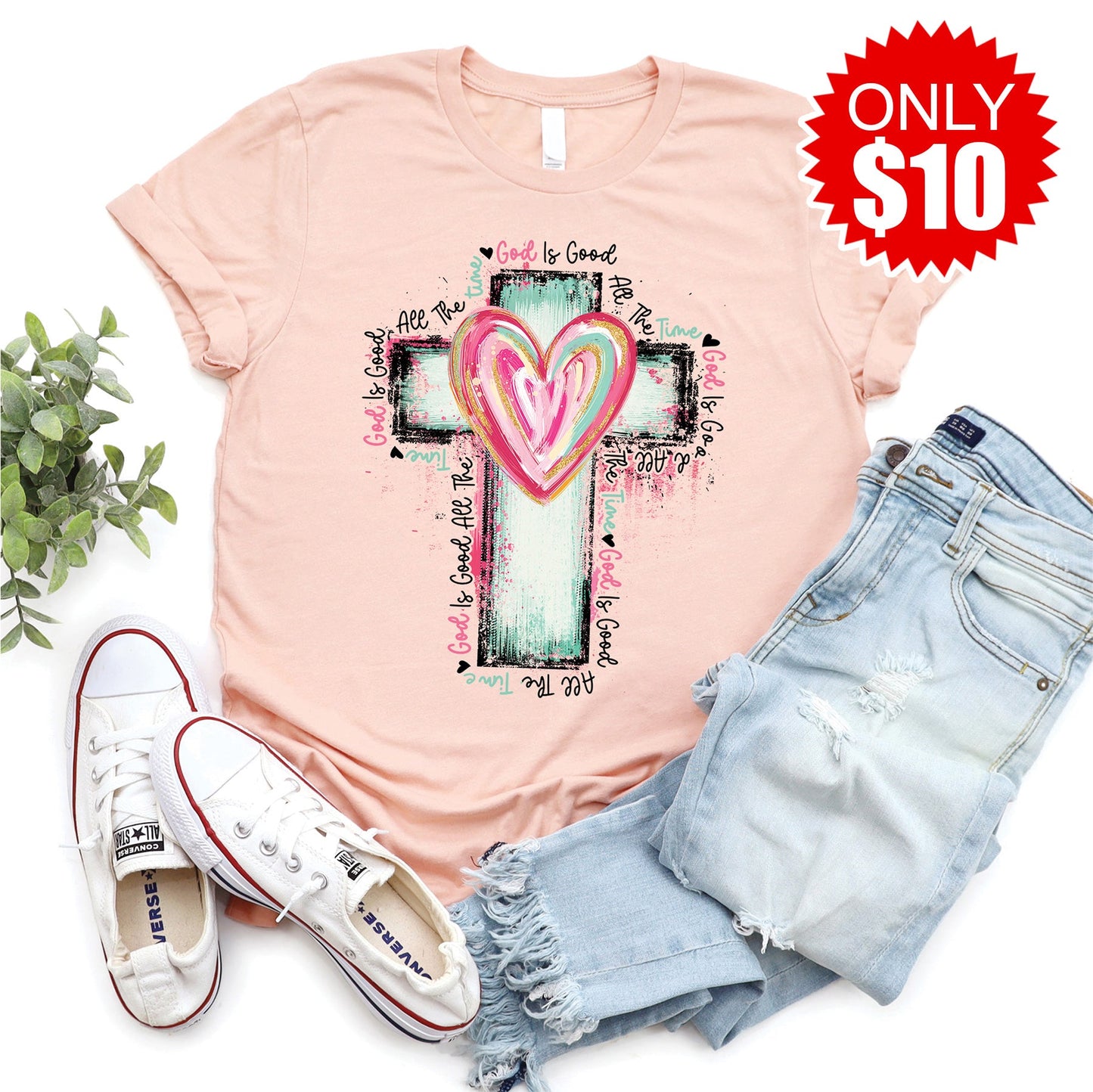 God Is Good All The Time Tee - Heather Peach