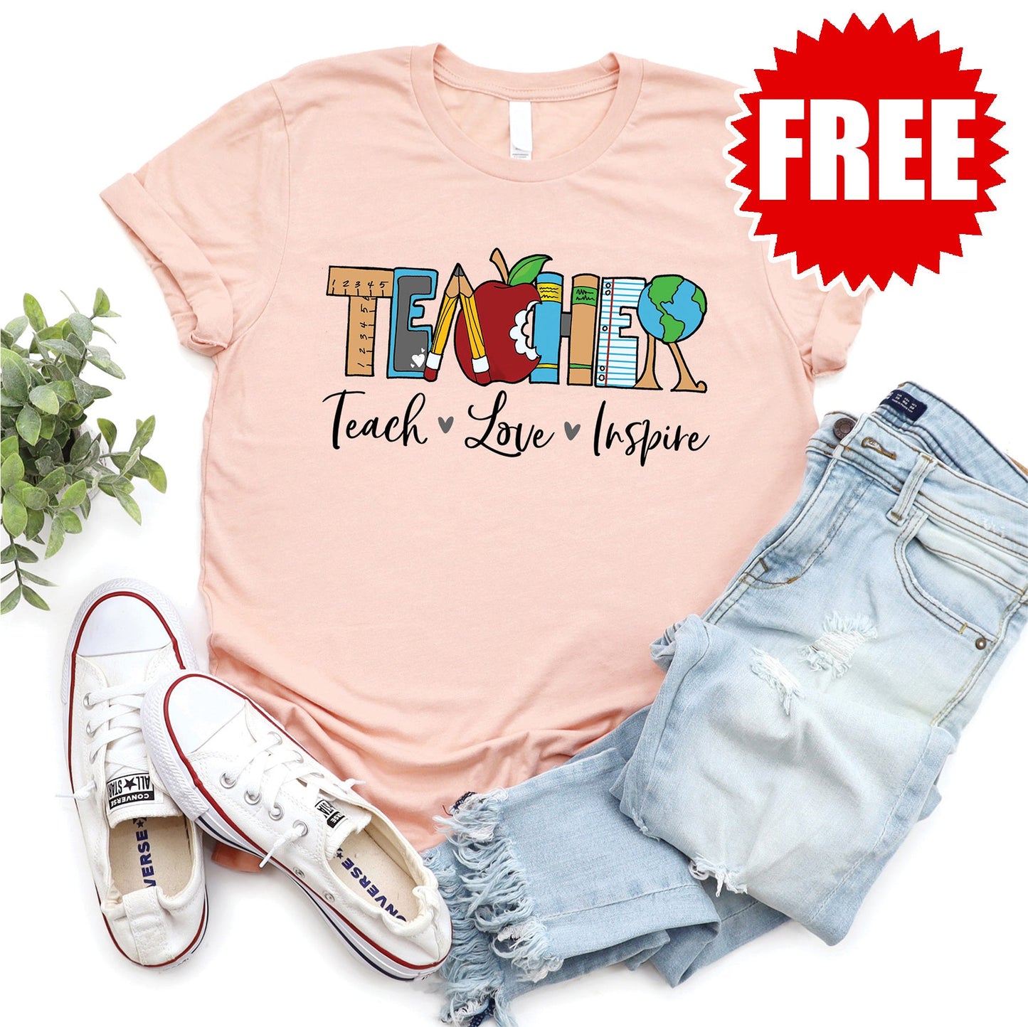 Teach Love Inspire Tee - Heather Peach - 0