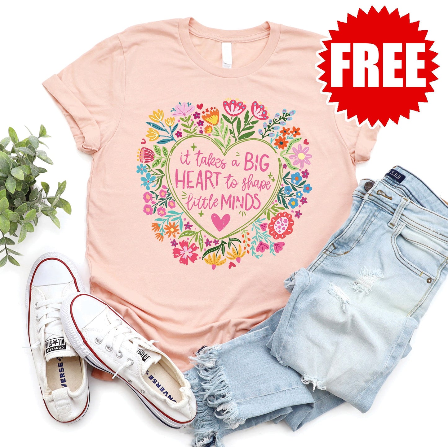 Big Heart Tee - Heather Peach - 0