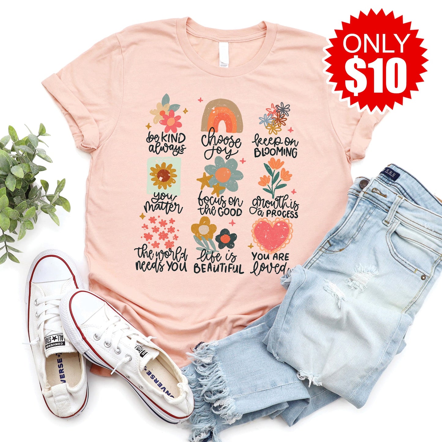 Positive Doodles Tee - Heather Peach