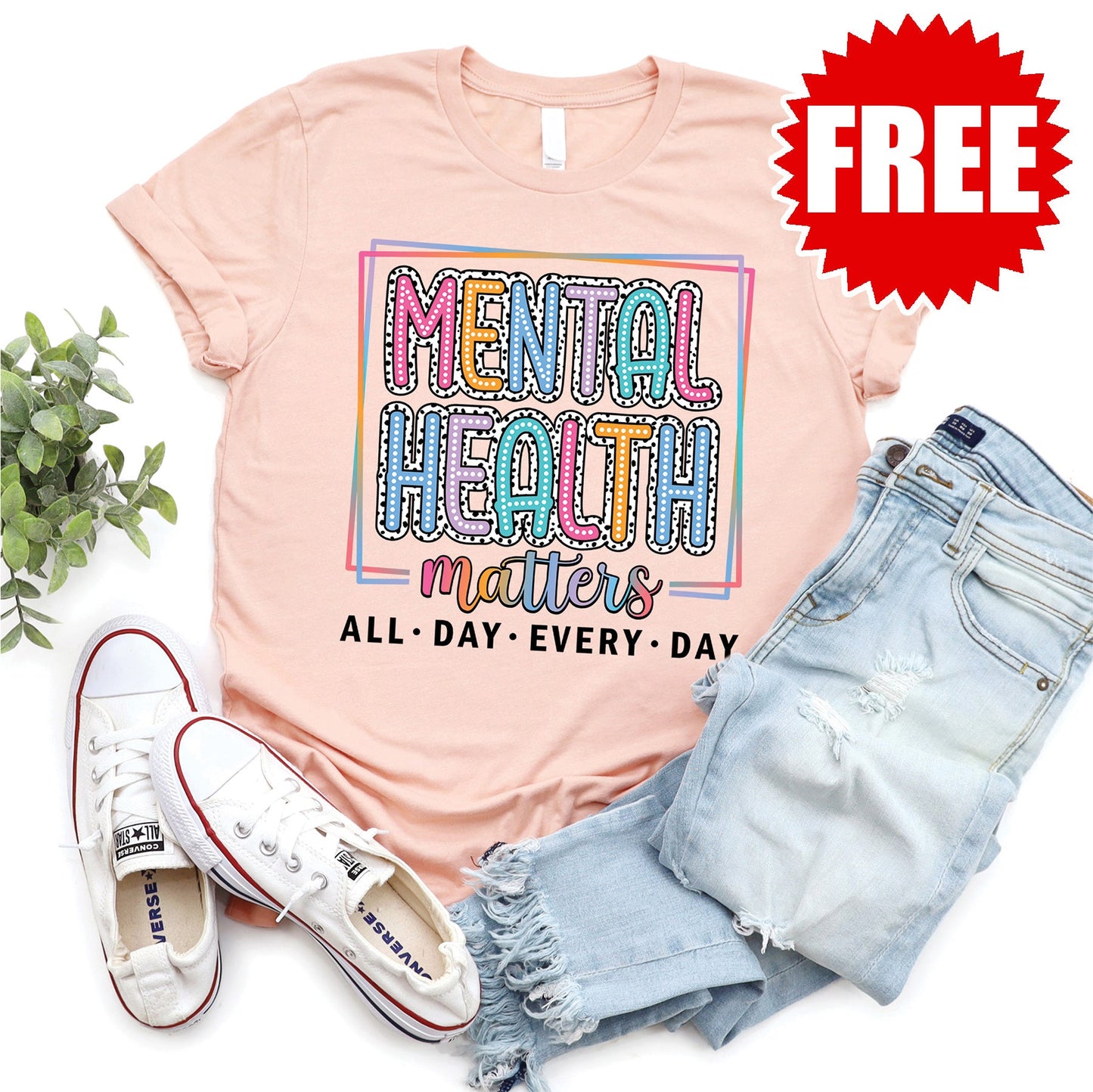 Mental Health Matters Colorful Tee - Heather Peach - 0