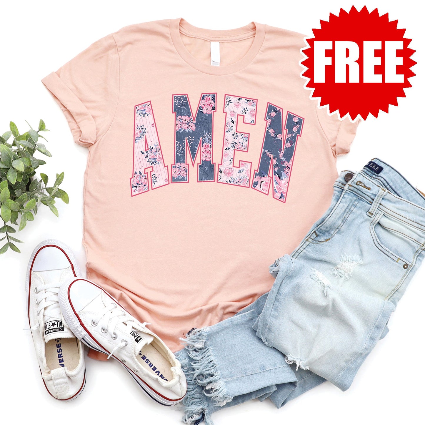 Amen Tee - Heather Peach - 0