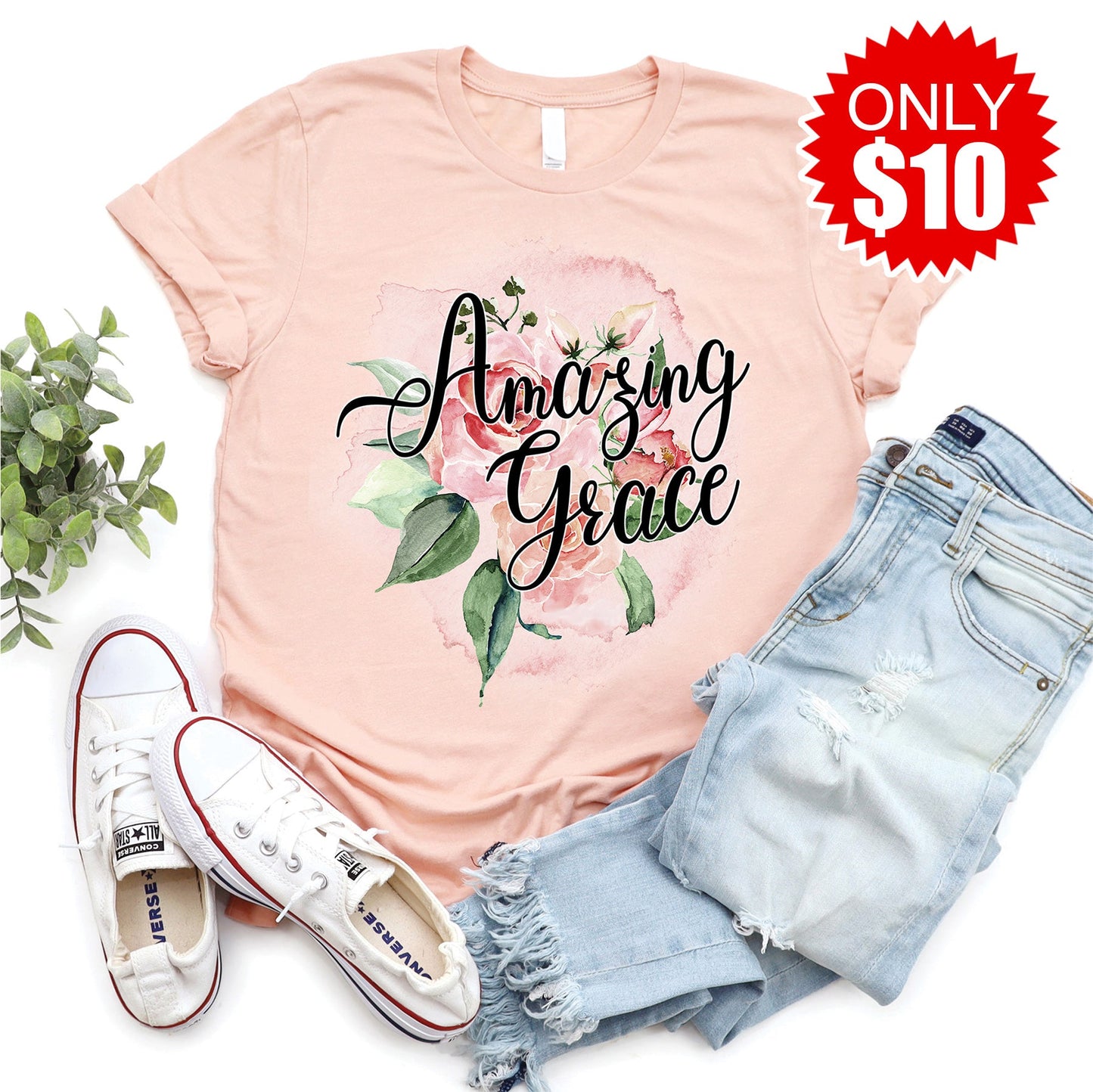 Amazing Grace Rose Tee - Heather Peach